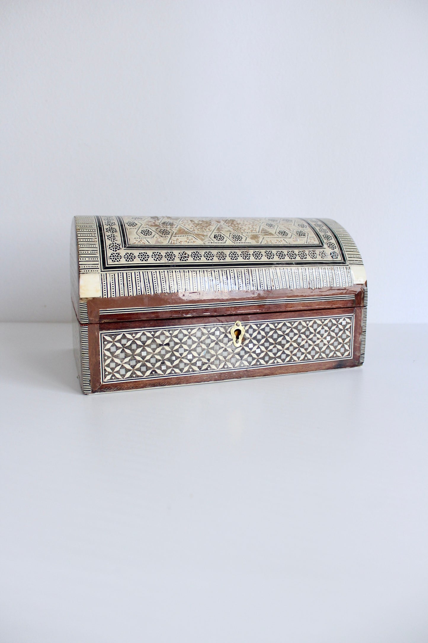 Vintage Handmade Syrian Marquetry Domed Box