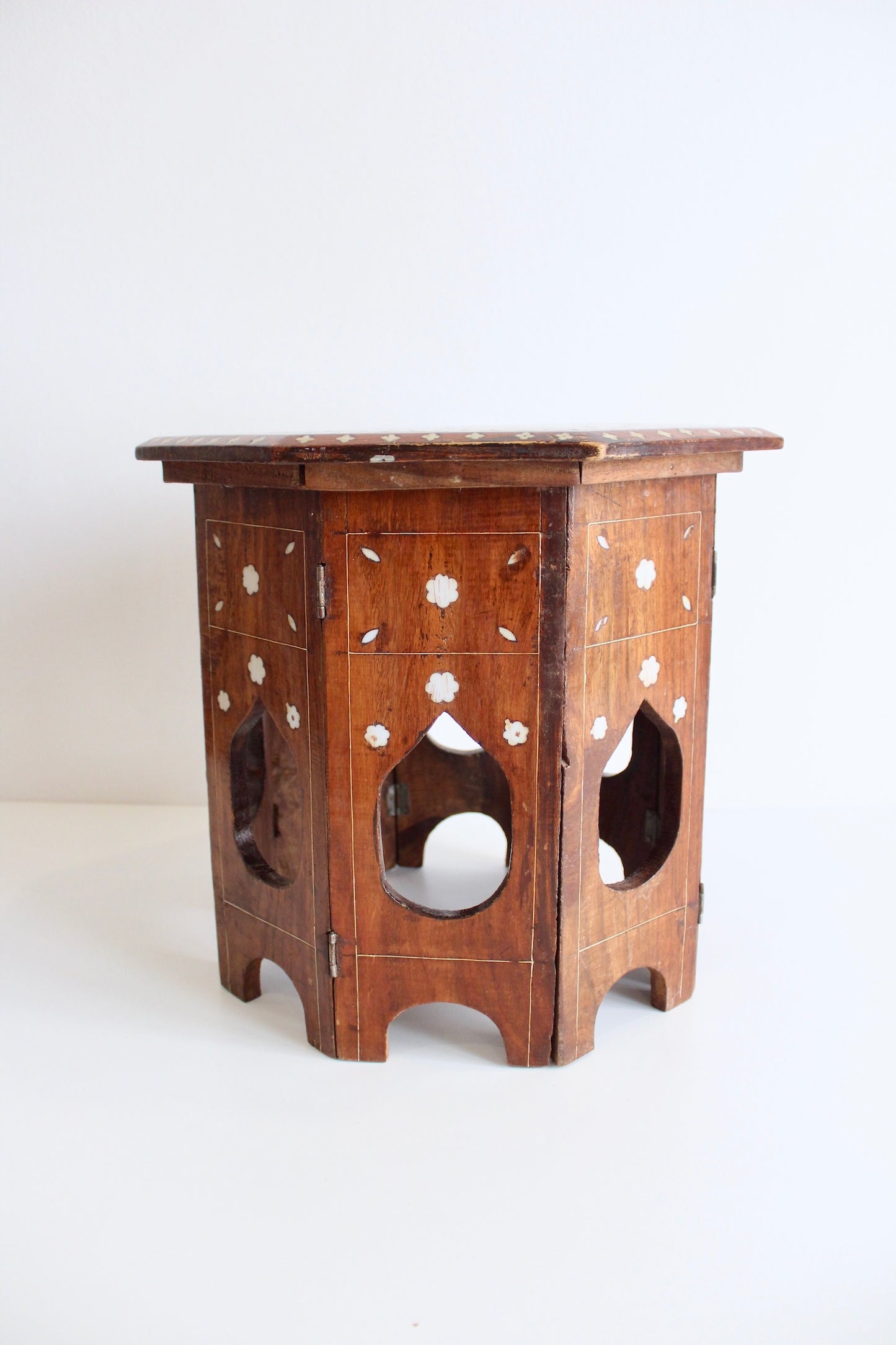 Vintage Indian Handmade Rosewood and Bone Inlay Side Table