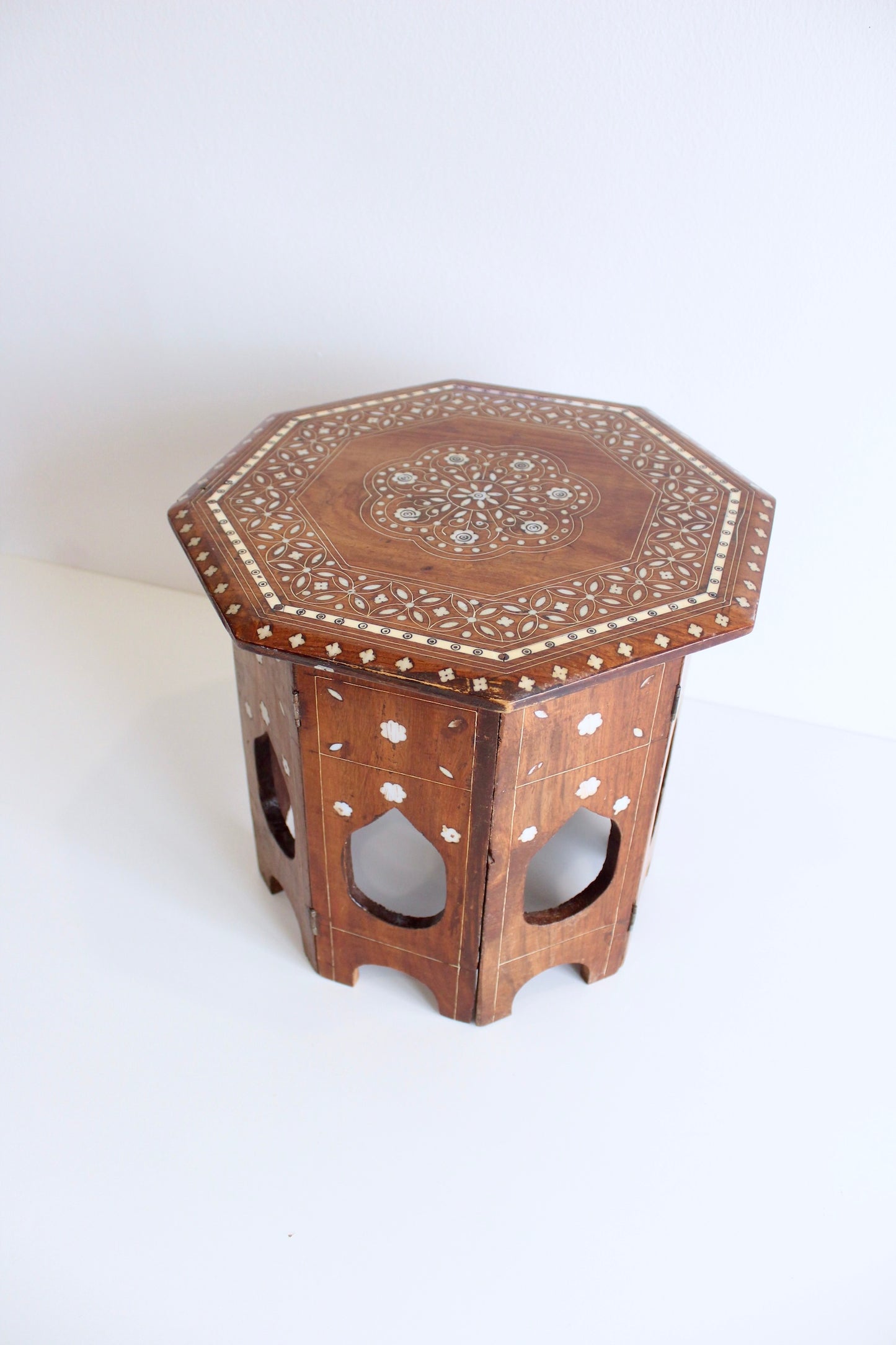 Vintage Indian Handmade Rosewood and Bone Inlay Side Table