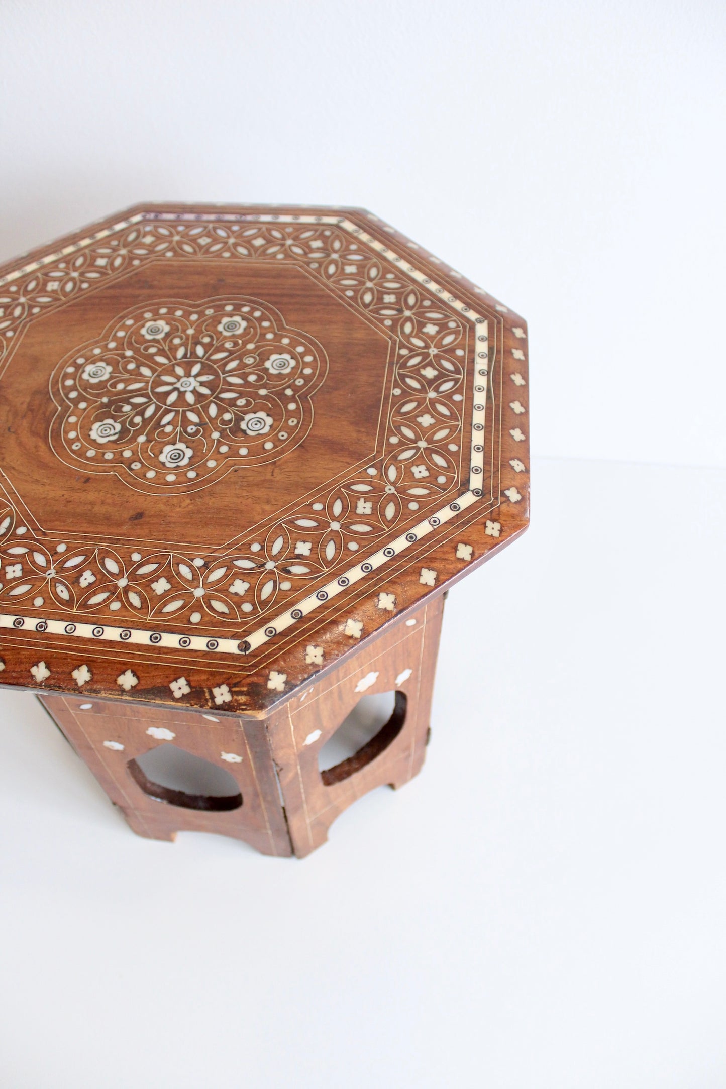 Vintage Indian Handmade Rosewood and Bone Inlay Side Table
