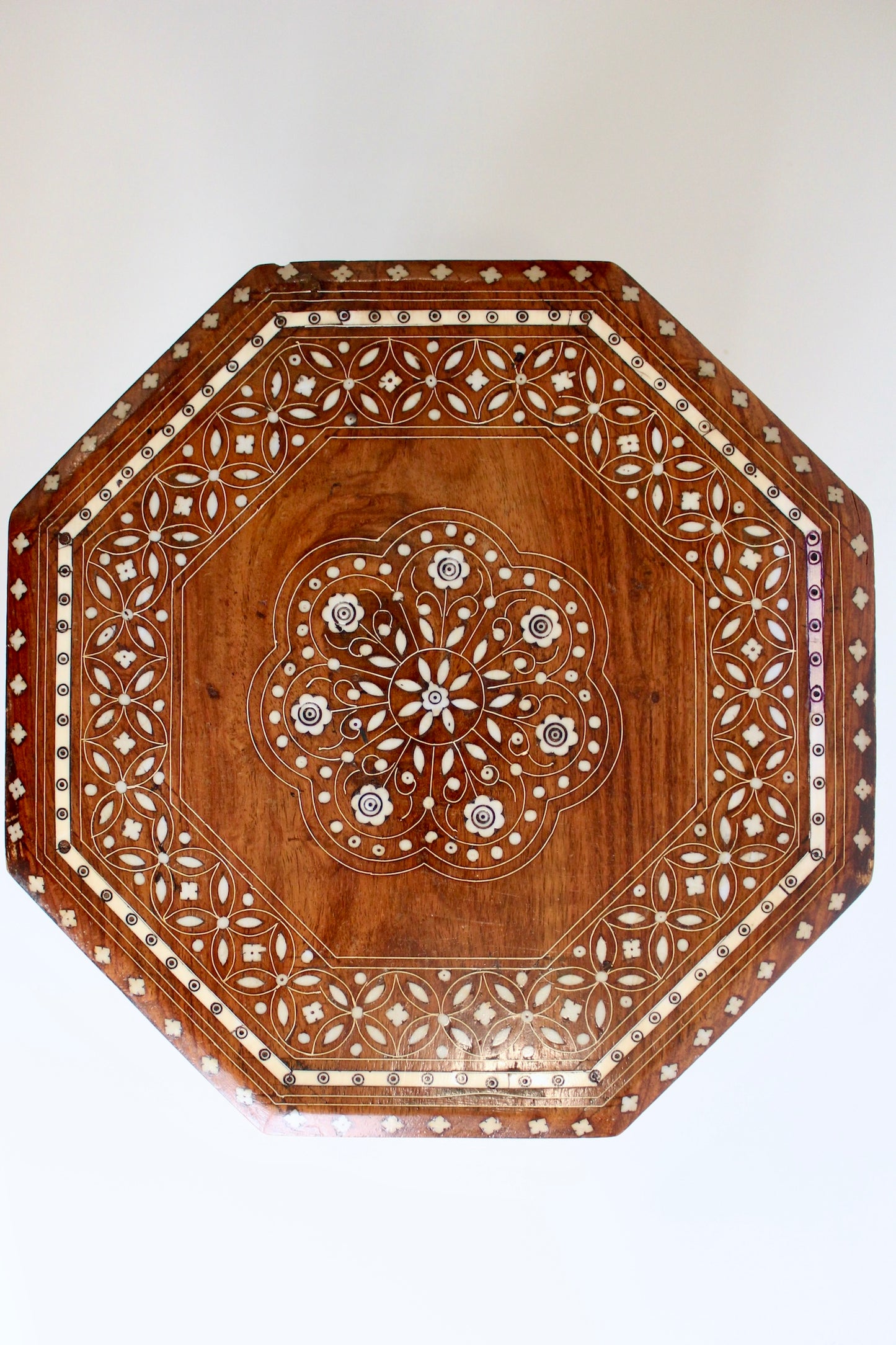 Vintage Indian Handmade Rosewood and Bone Inlay Side Table
