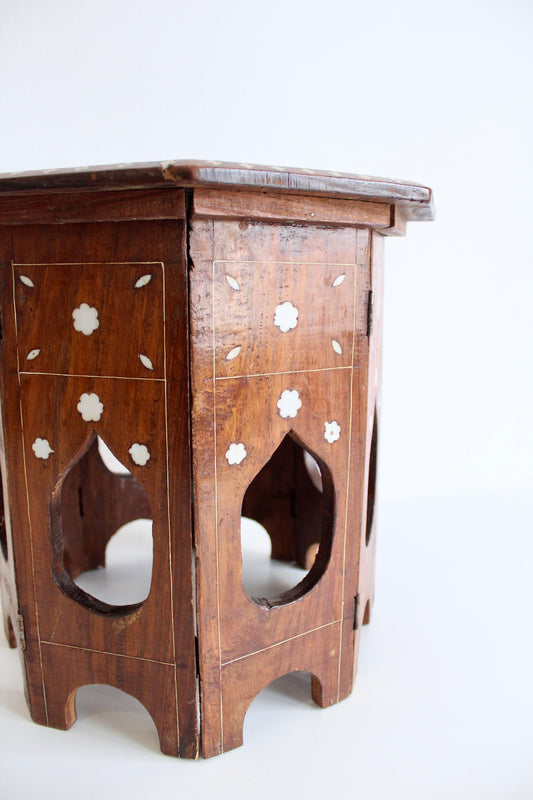 Vintage Indian Handmade Rosewood and Bone Inlay Side Table