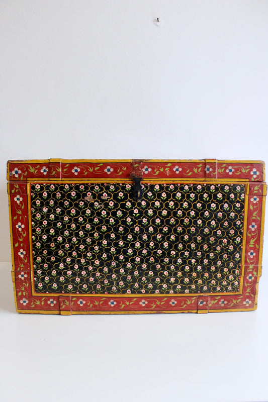 Large Antique Indian Painted Wooden Box