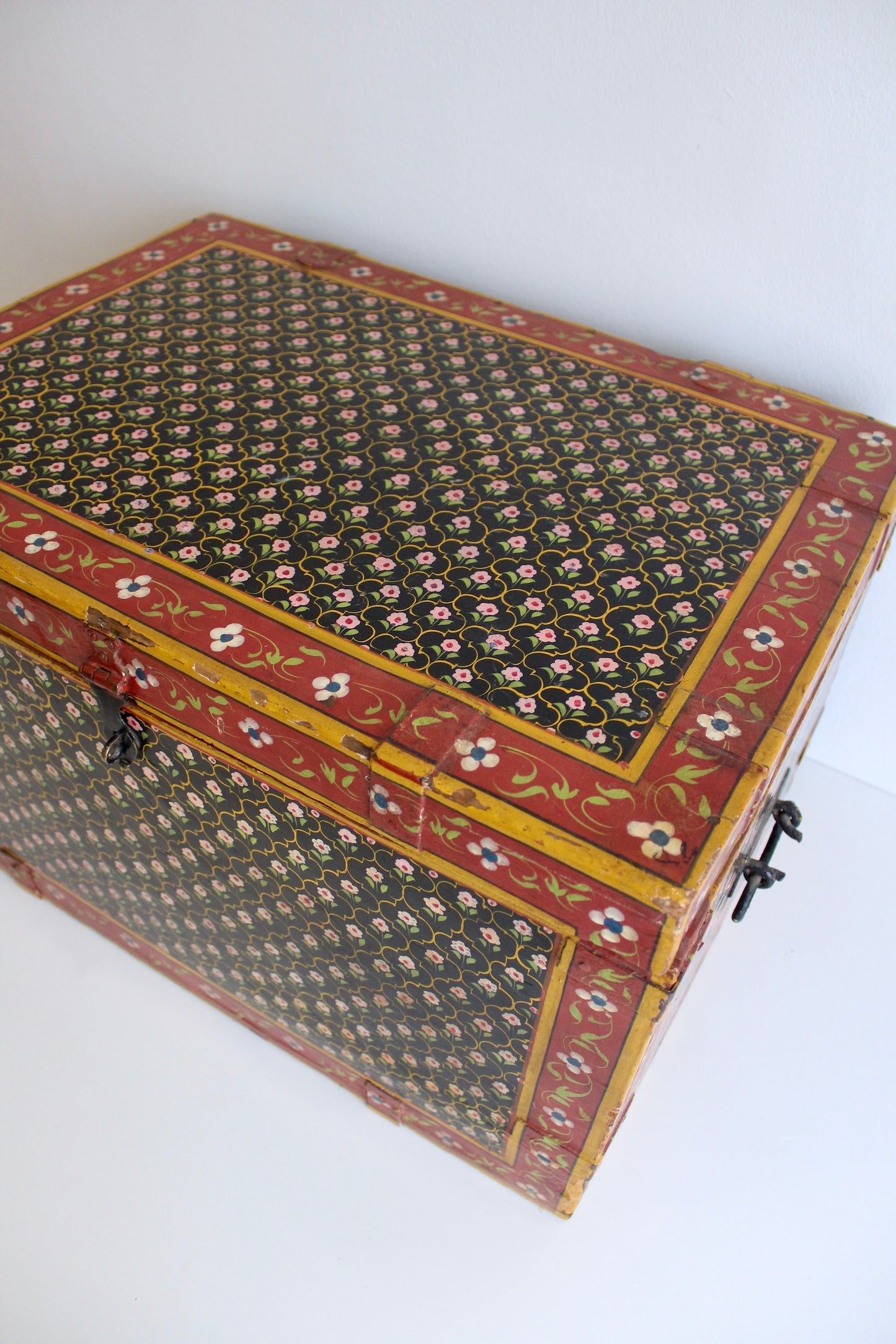 Large Antique Indian Painted Wooden Box