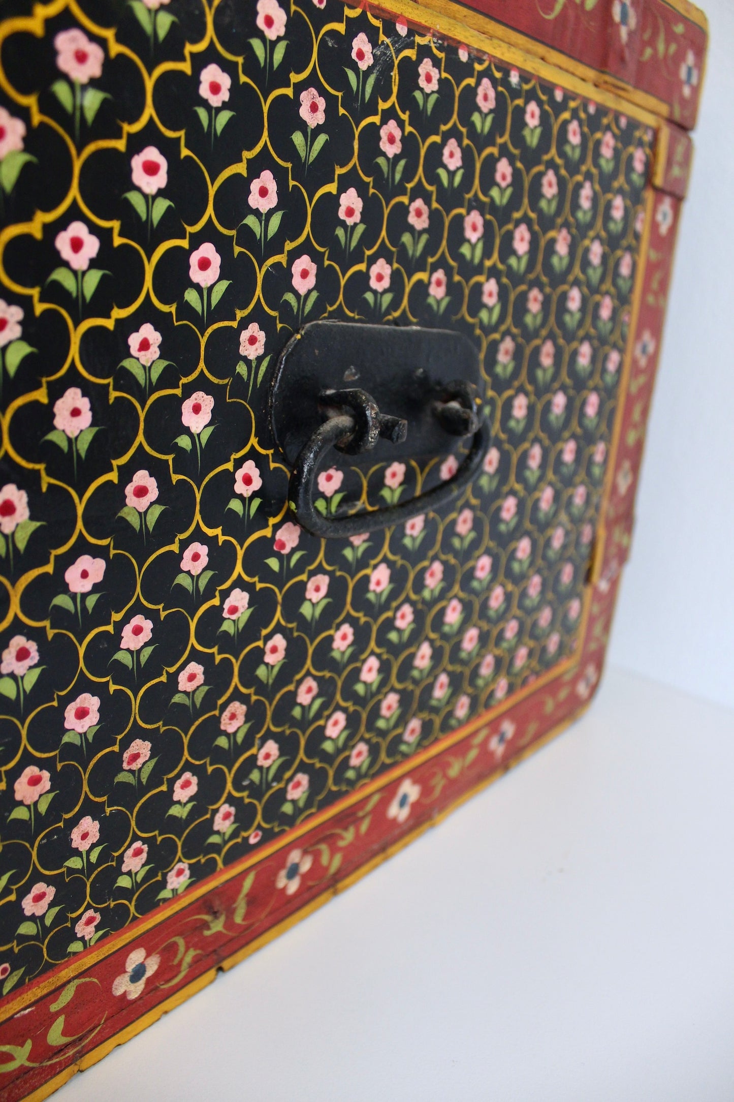 Large Antique Indian Painted Wooden Box