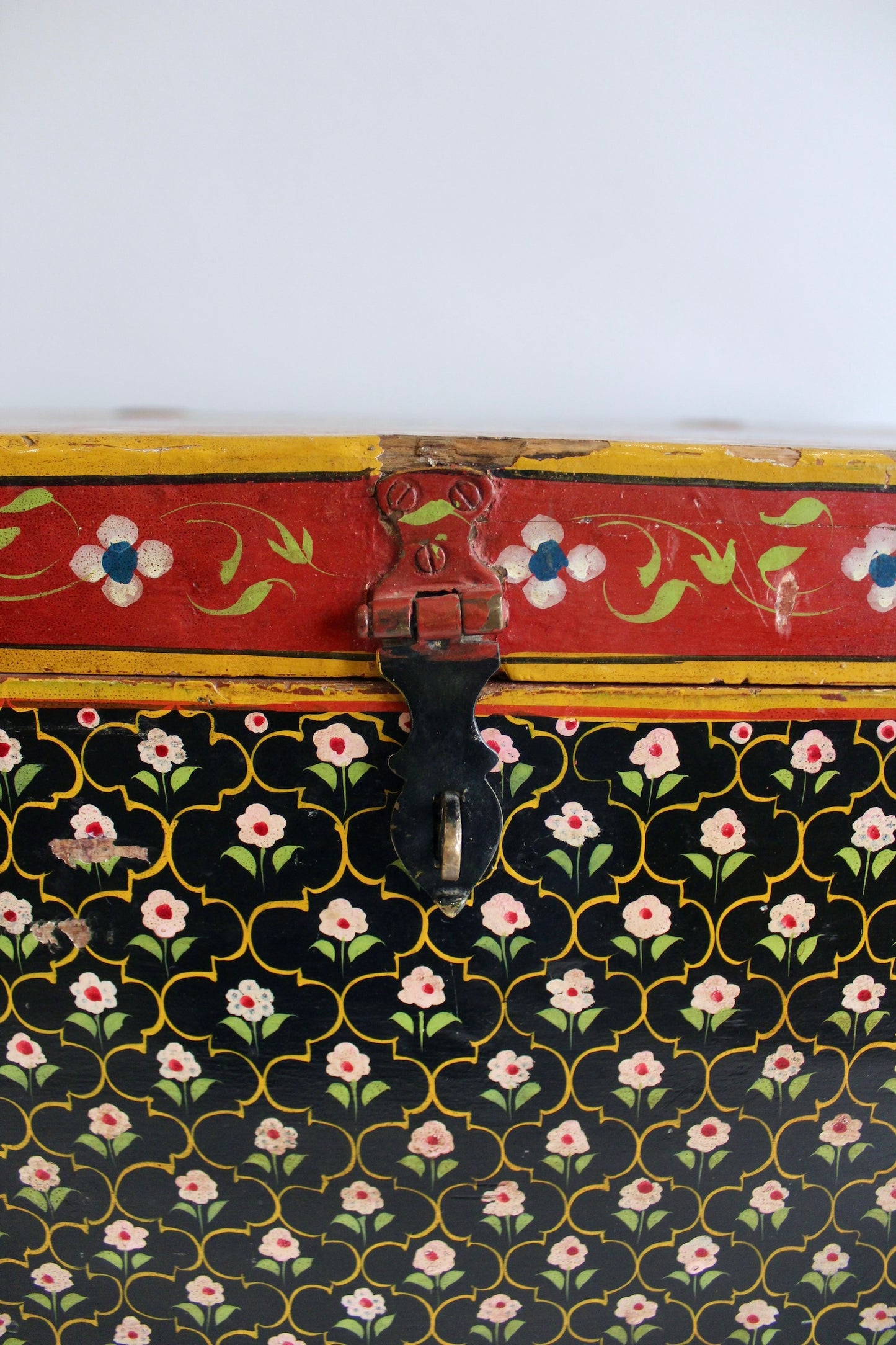 Large Antique Indian Painted Wooden Box