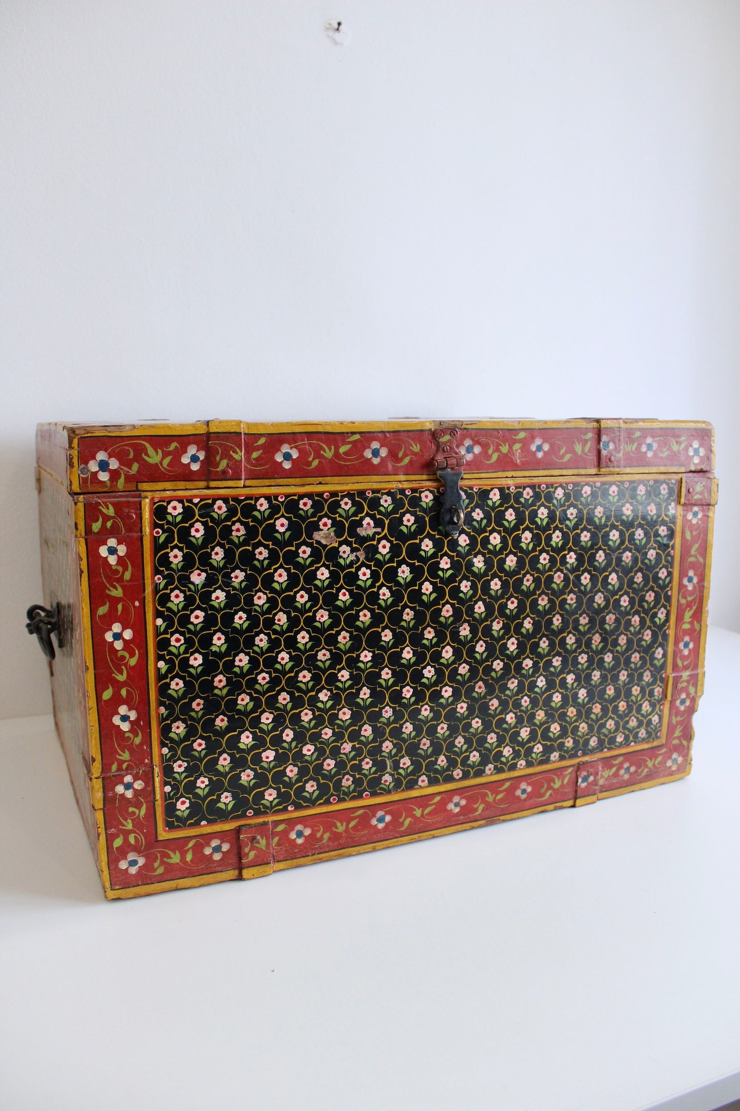 Large Antique Indian Painted Wooden Box
