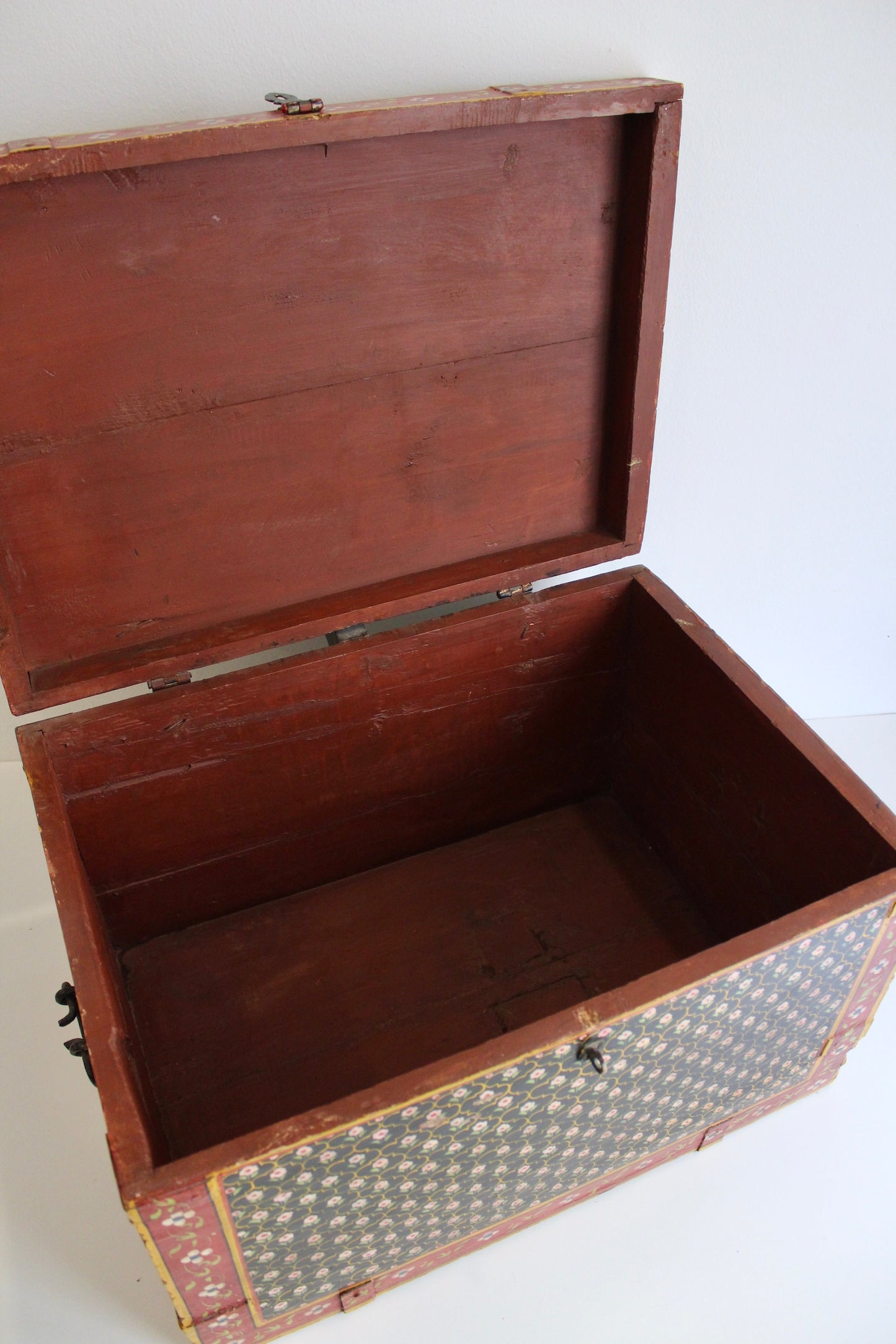 Large Antique Indian Painted Wooden Box