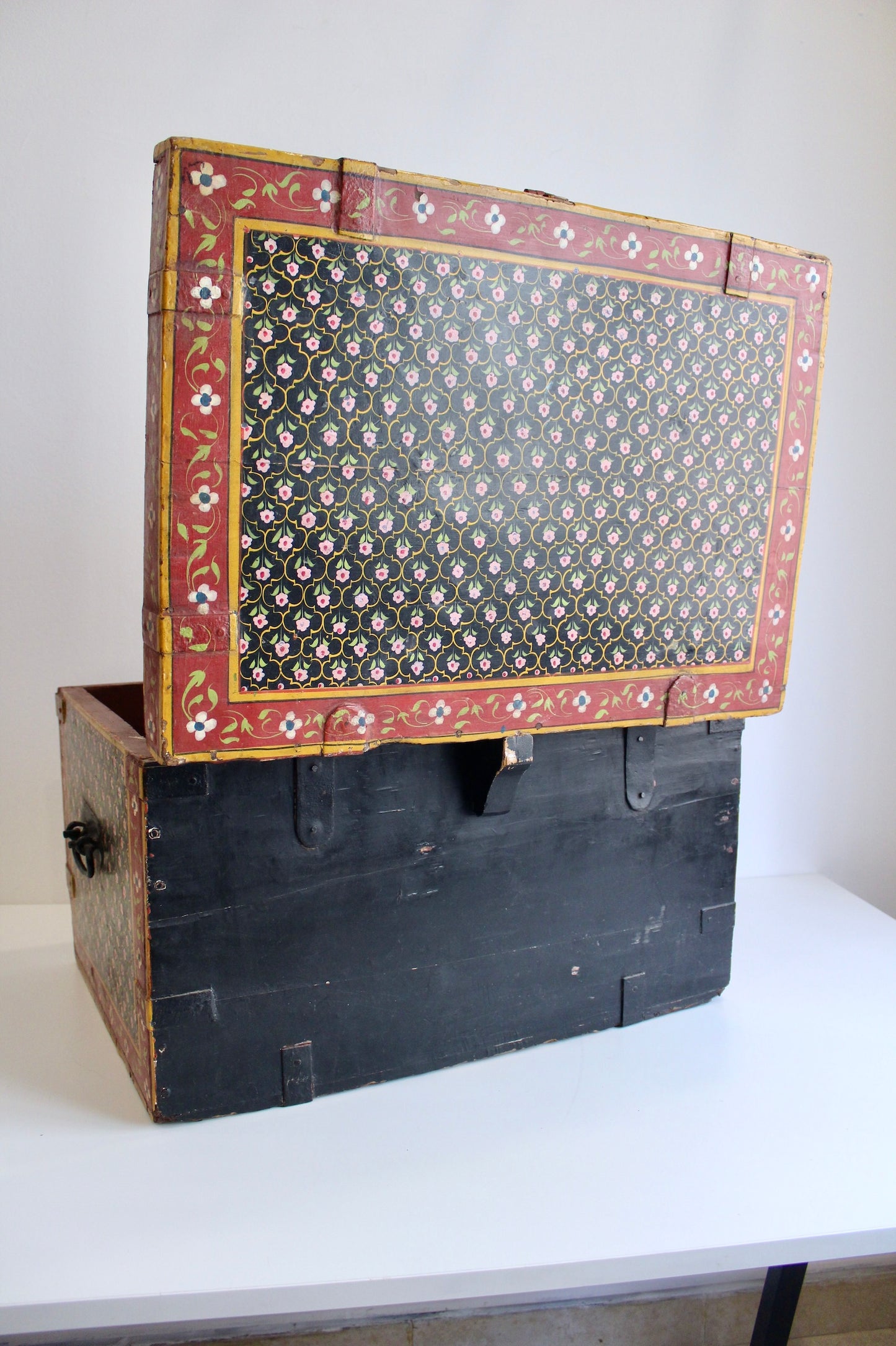 Large Antique Indian Painted Wooden Box