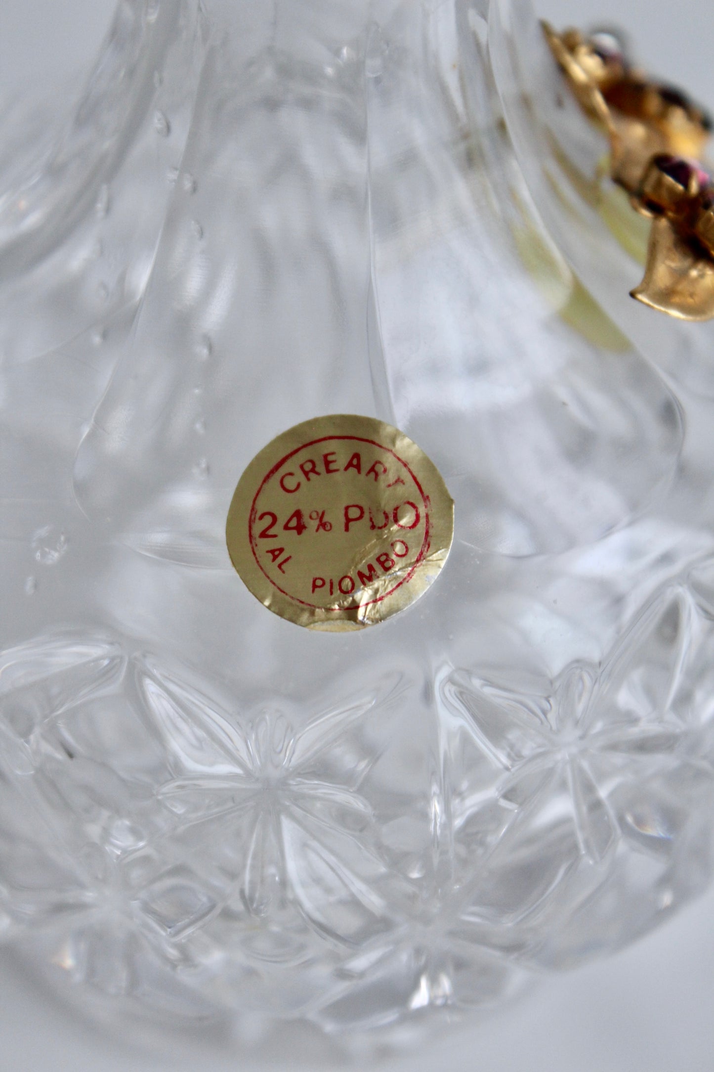 Vintage Italian Lead Crystal Perfume Atomizer with Gilt Floral Appliqué