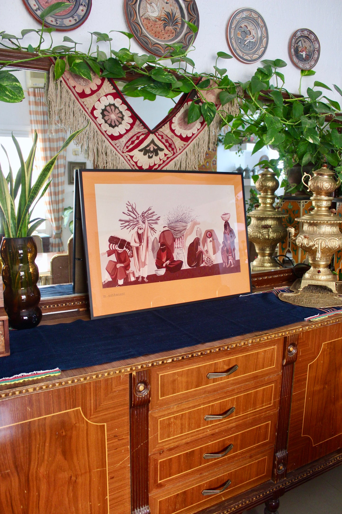 1960s-1970s Framed Kuwaiti Print Signed M. Askanani - On Hold for Farah until 12/29