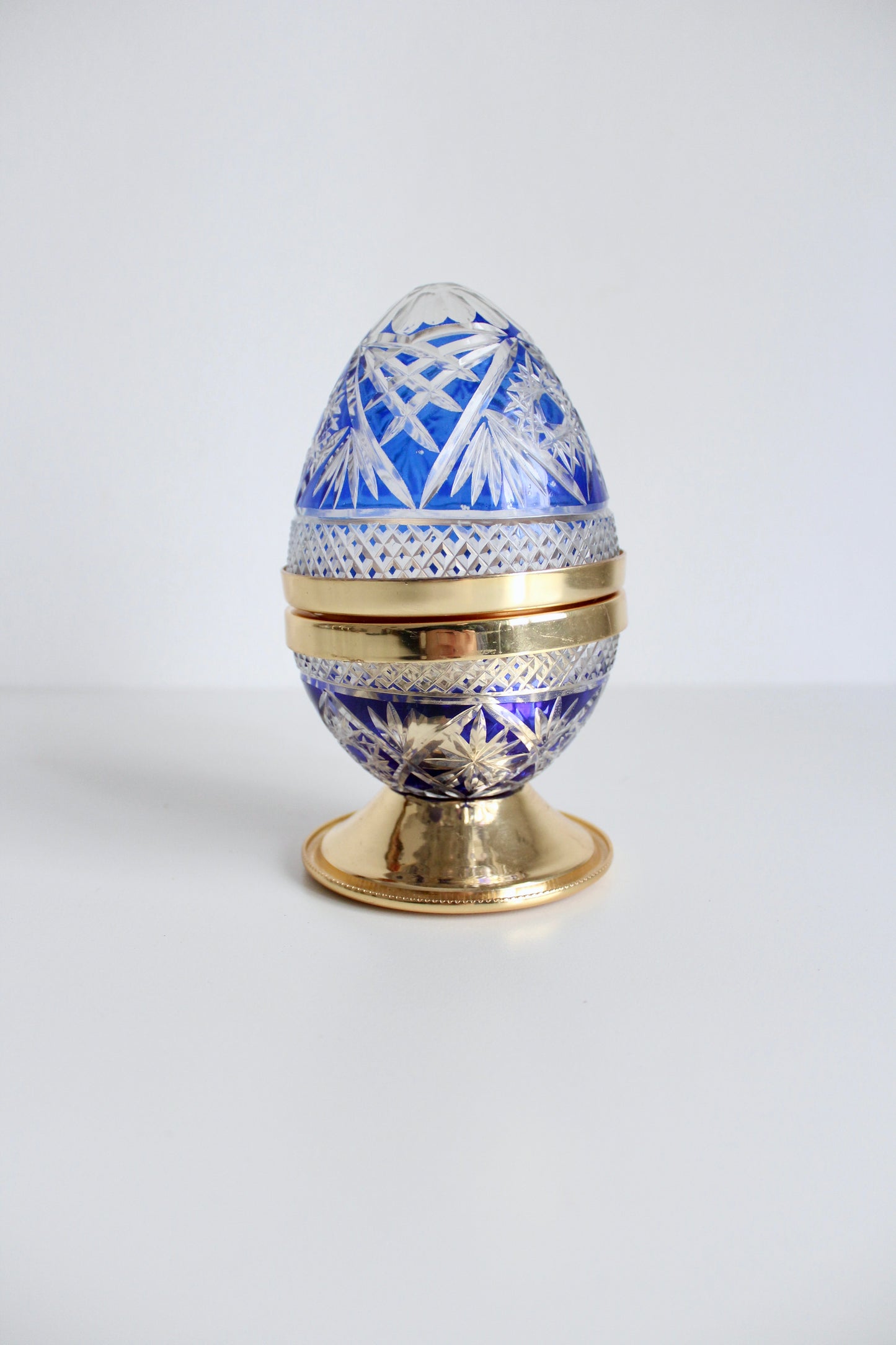 Antique Bohemian Cut Crystal and Gold Plated Egg Dish