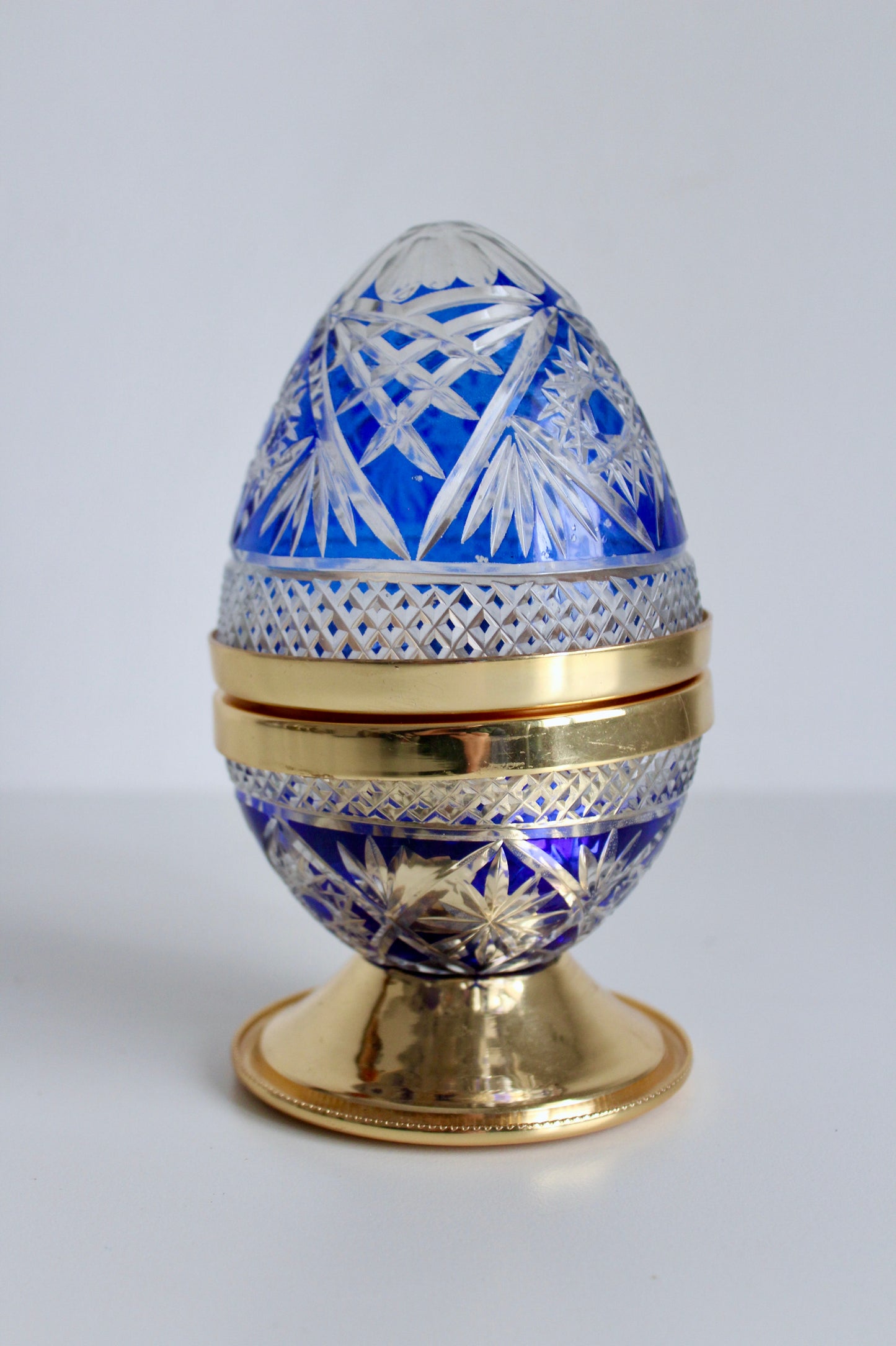 Antique Bohemian Cut Crystal and Gold Plated Egg Dish