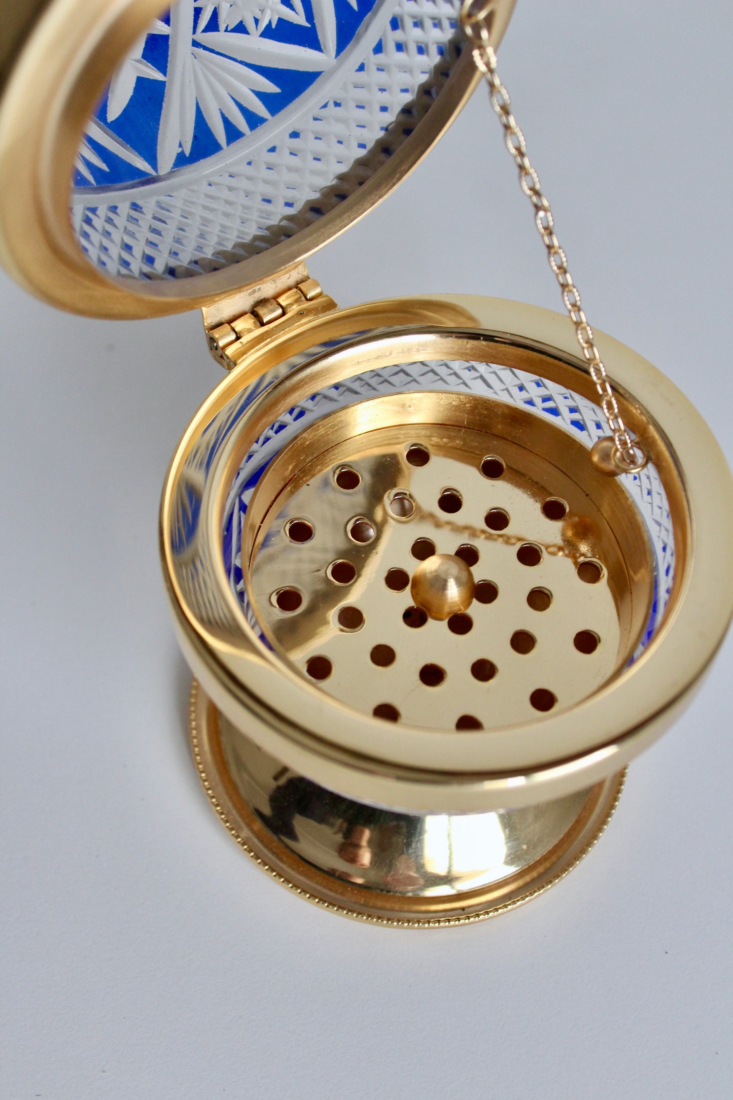 Antique Bohemian Cut Crystal and Gold Plated Egg Dish