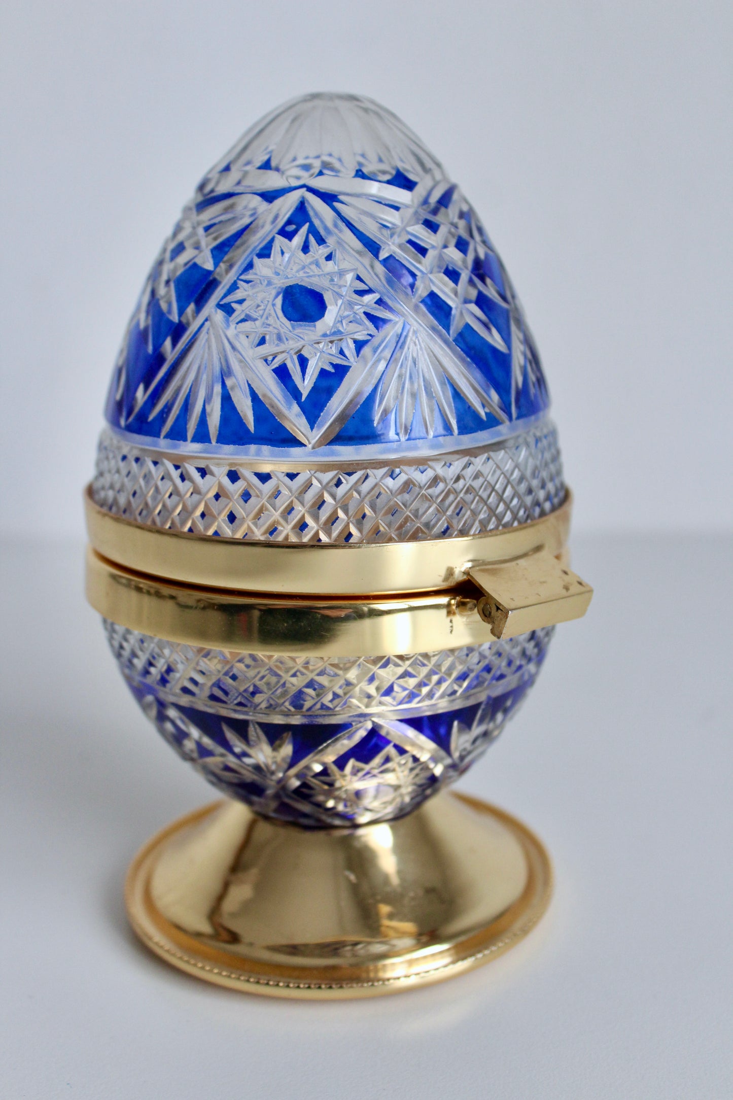 Antique Bohemian Cut Crystal and Gold Plated Egg Dish