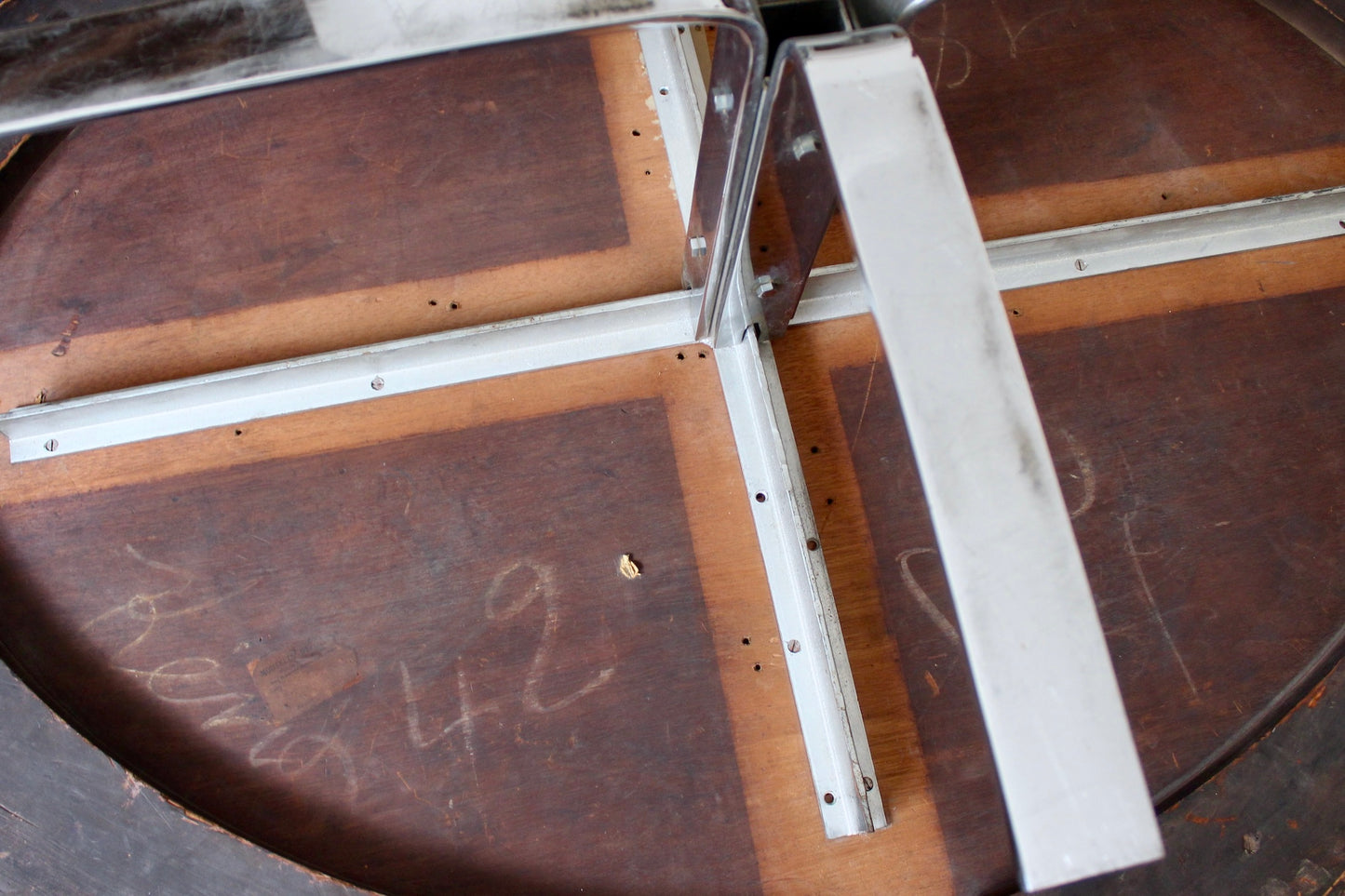 18th Century Table Top with a 1970s Chrome Base