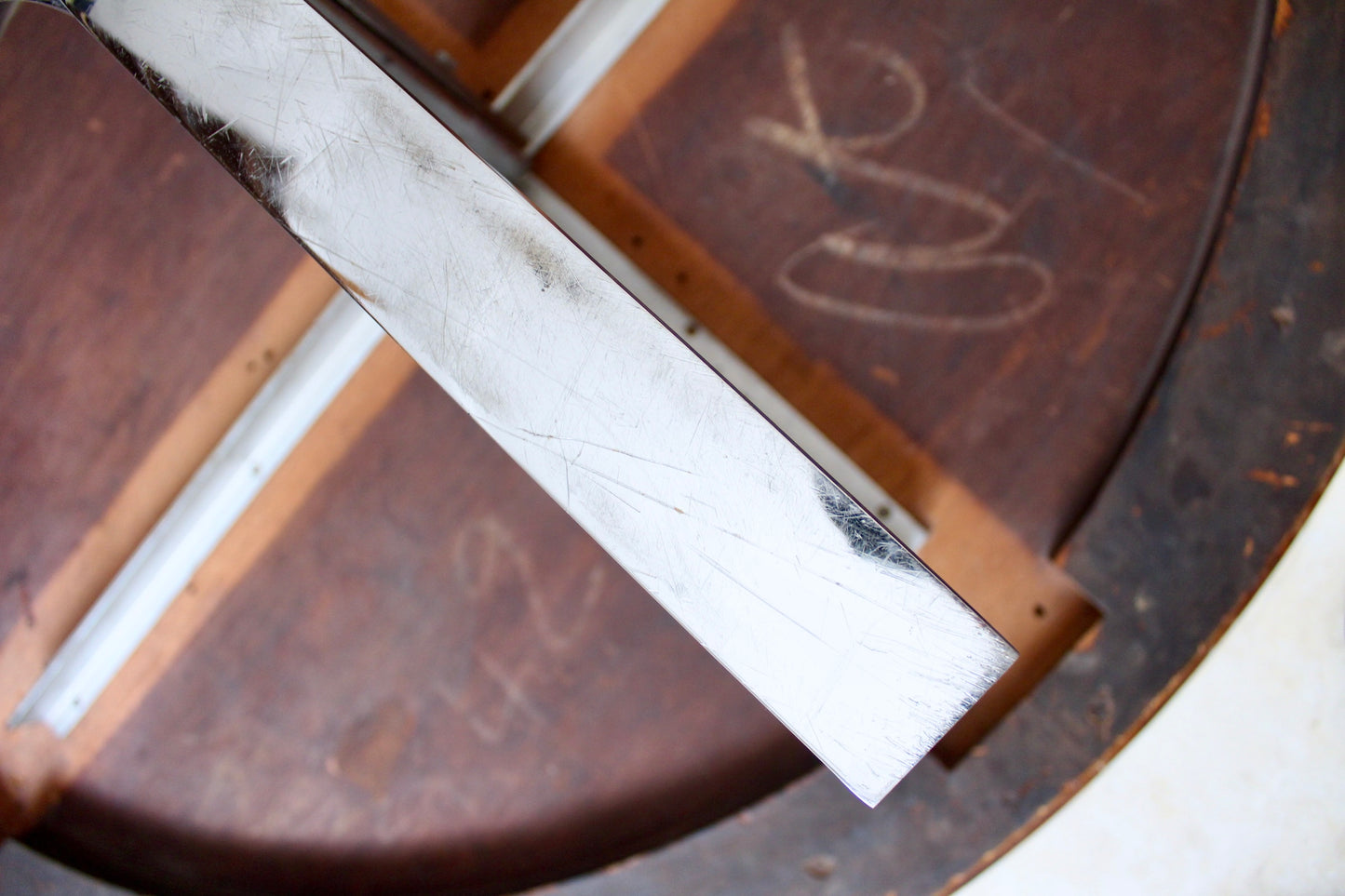 18th Century Table Top with a 1970s Chrome Base