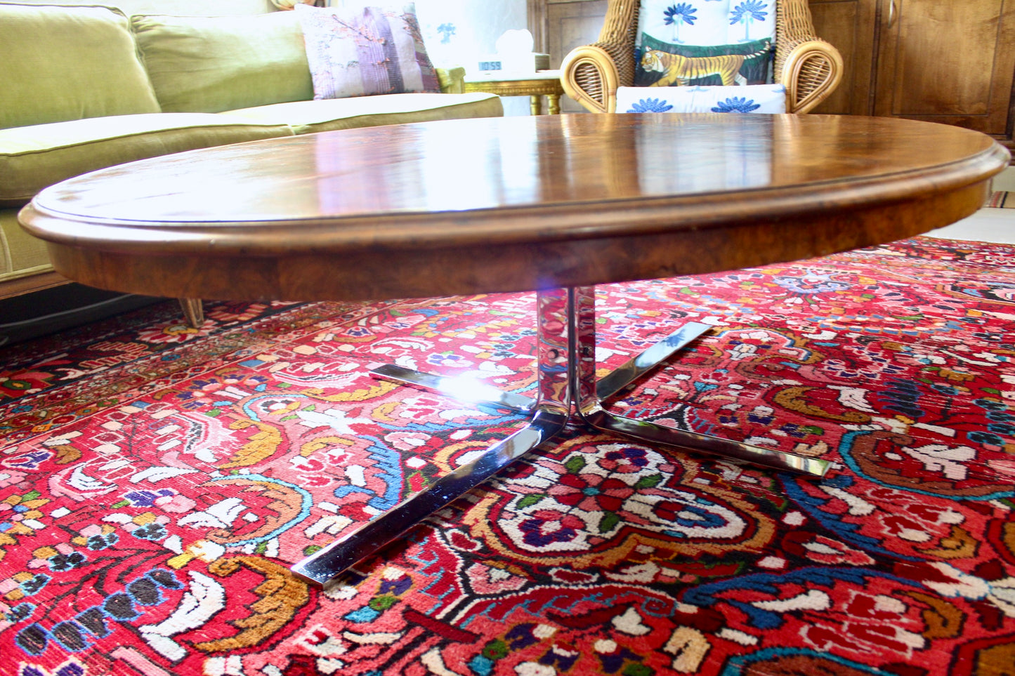 18th Century Table Top with a 1970s Chrome Base