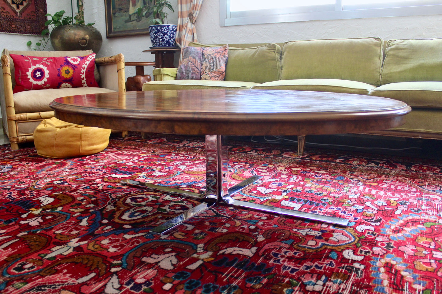 18th Century Table Top with a 1970s Chrome Base