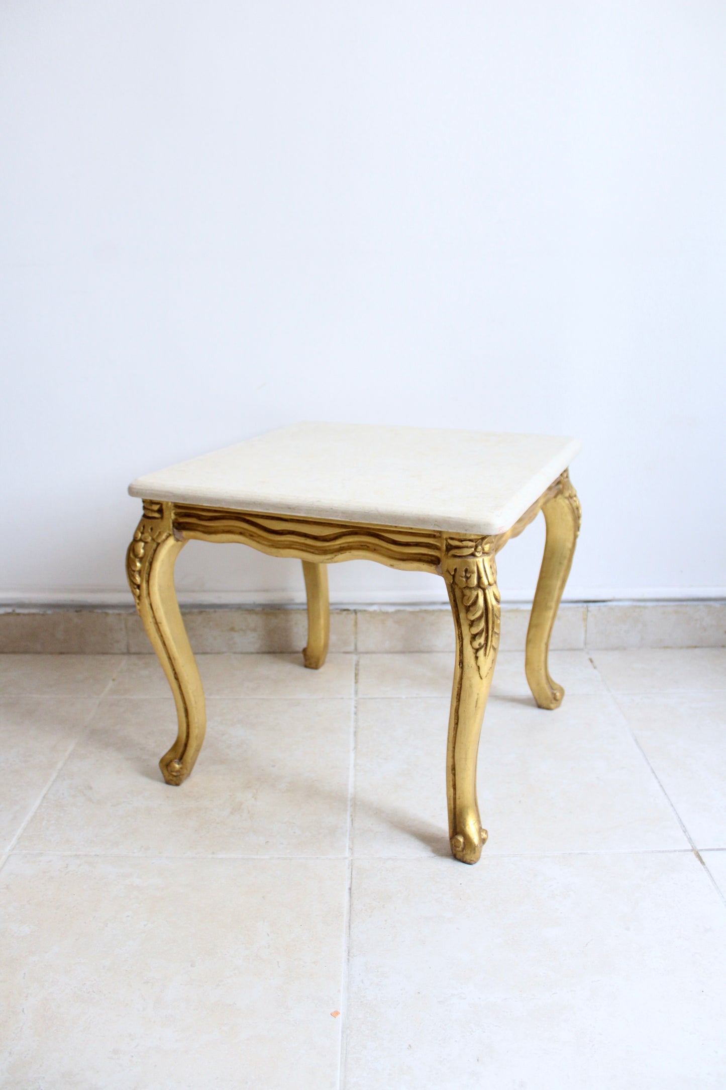 Vintage Cairo-Style Giltwood Side Table with Marble Top c. 1955-1975
