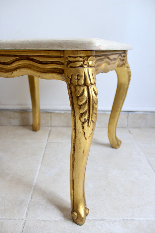 Vintage Cairo-Style Giltwood Side Table with Marble Top c. 1955-1975