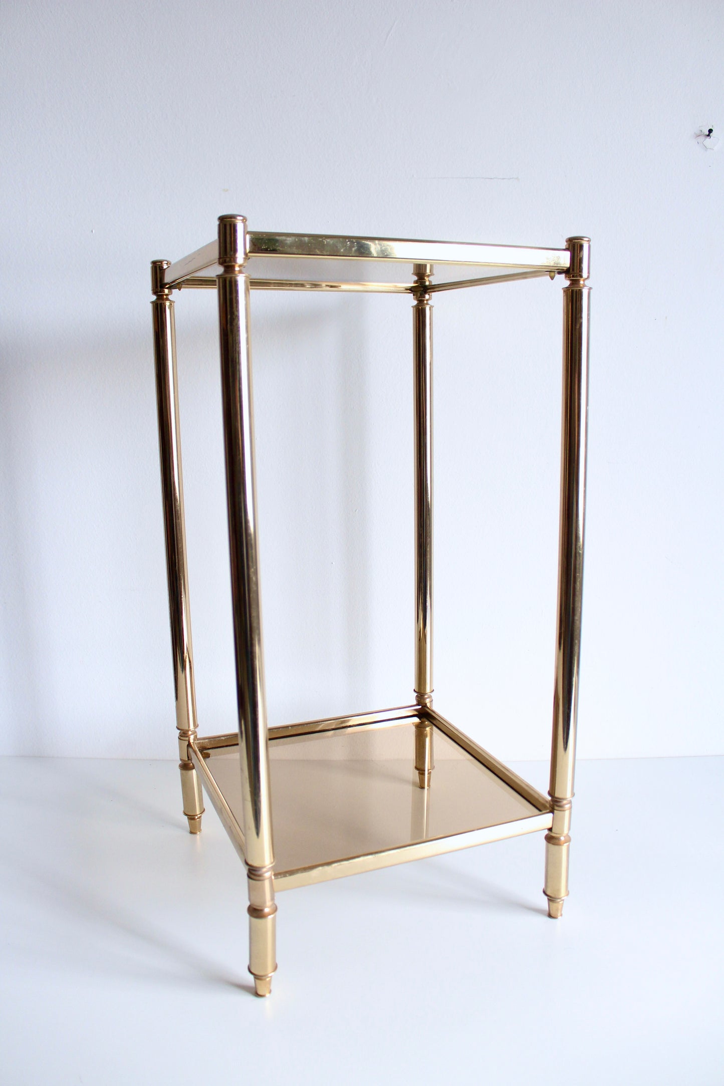 1970s Brass and Smoke Glass Plant Stand