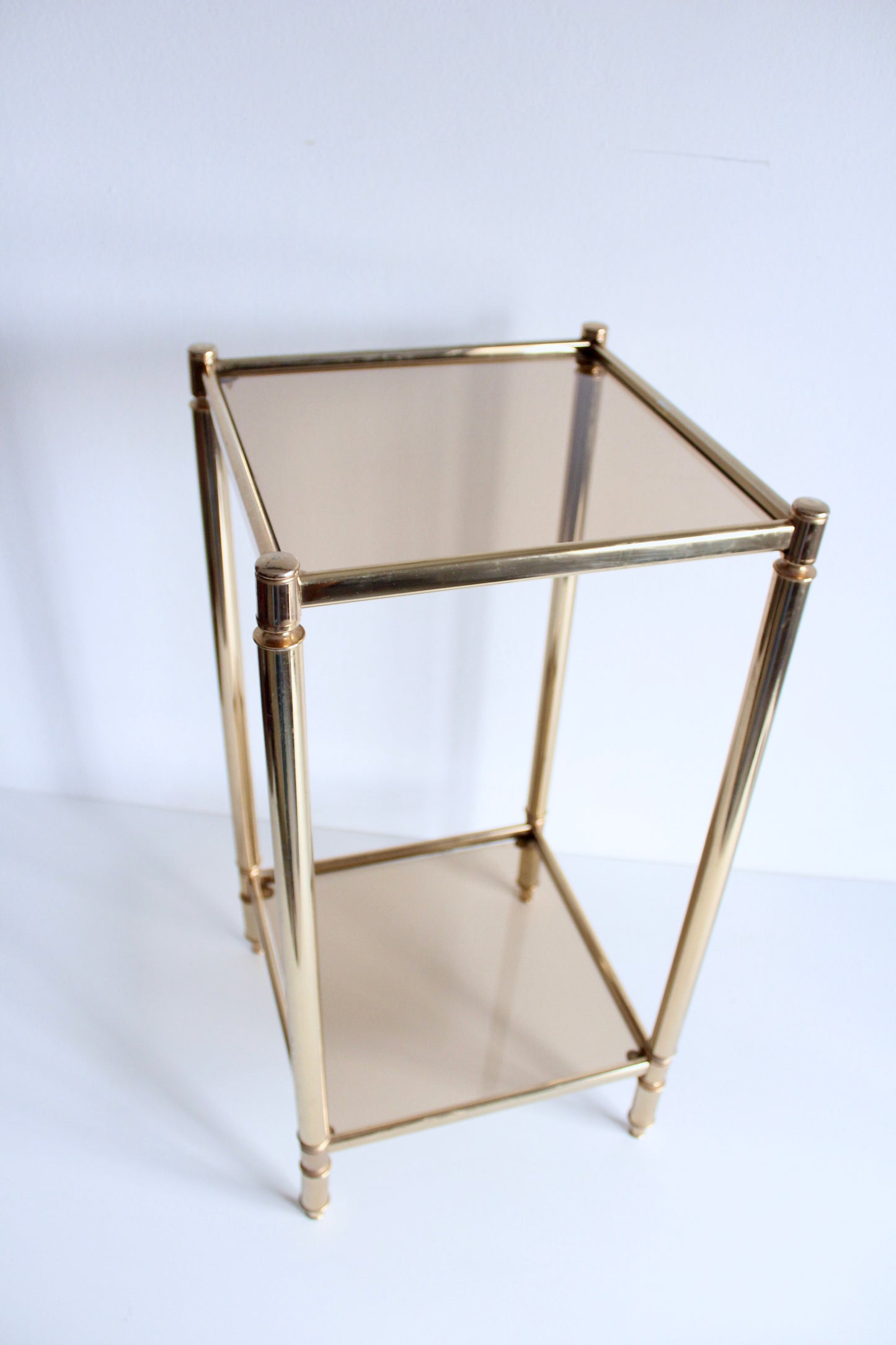 1970s Brass and Smoke Glass Plant Stand