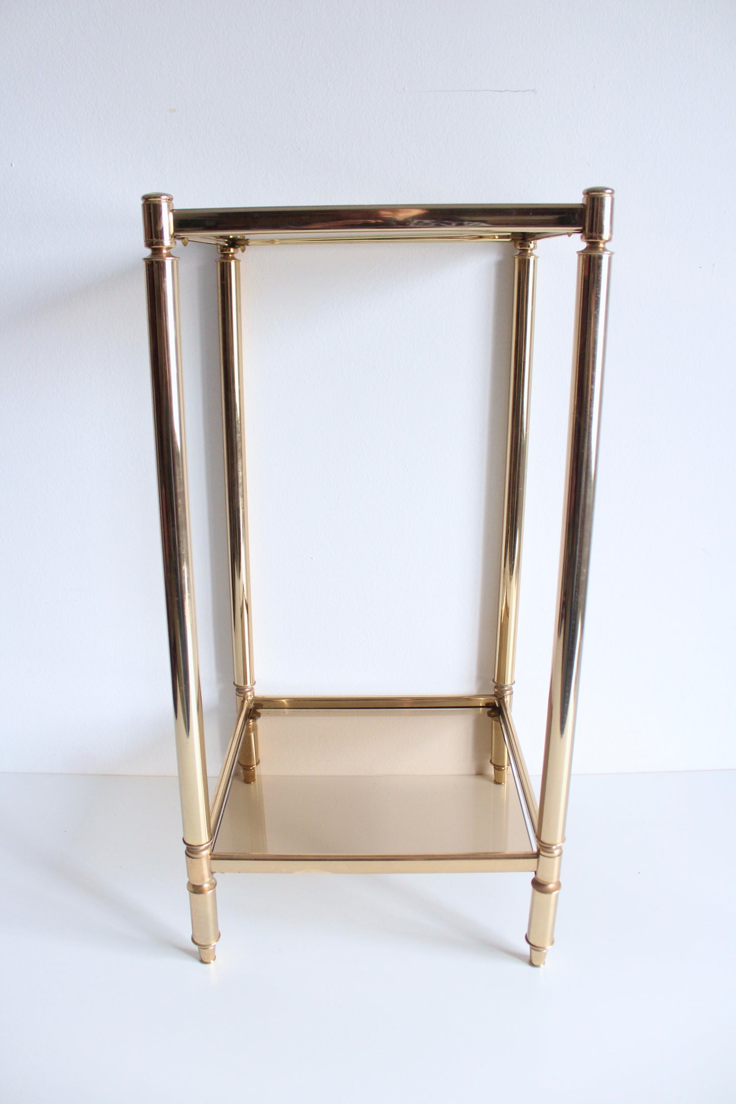 1970s Brass and Smoke Glass Plant Stand
