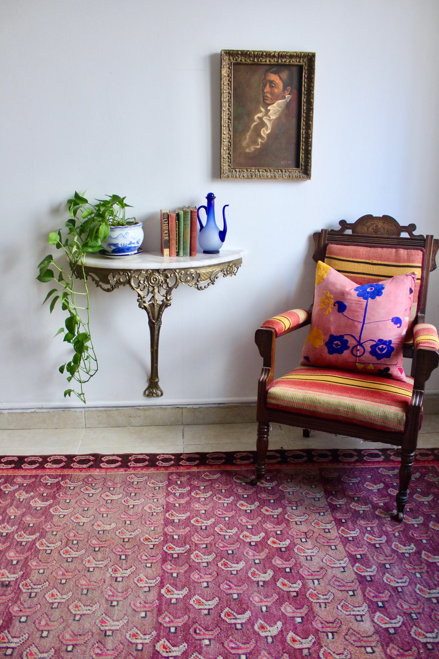 Antique Louis XV Revival French Gilt Brass Console Table with Marble Top