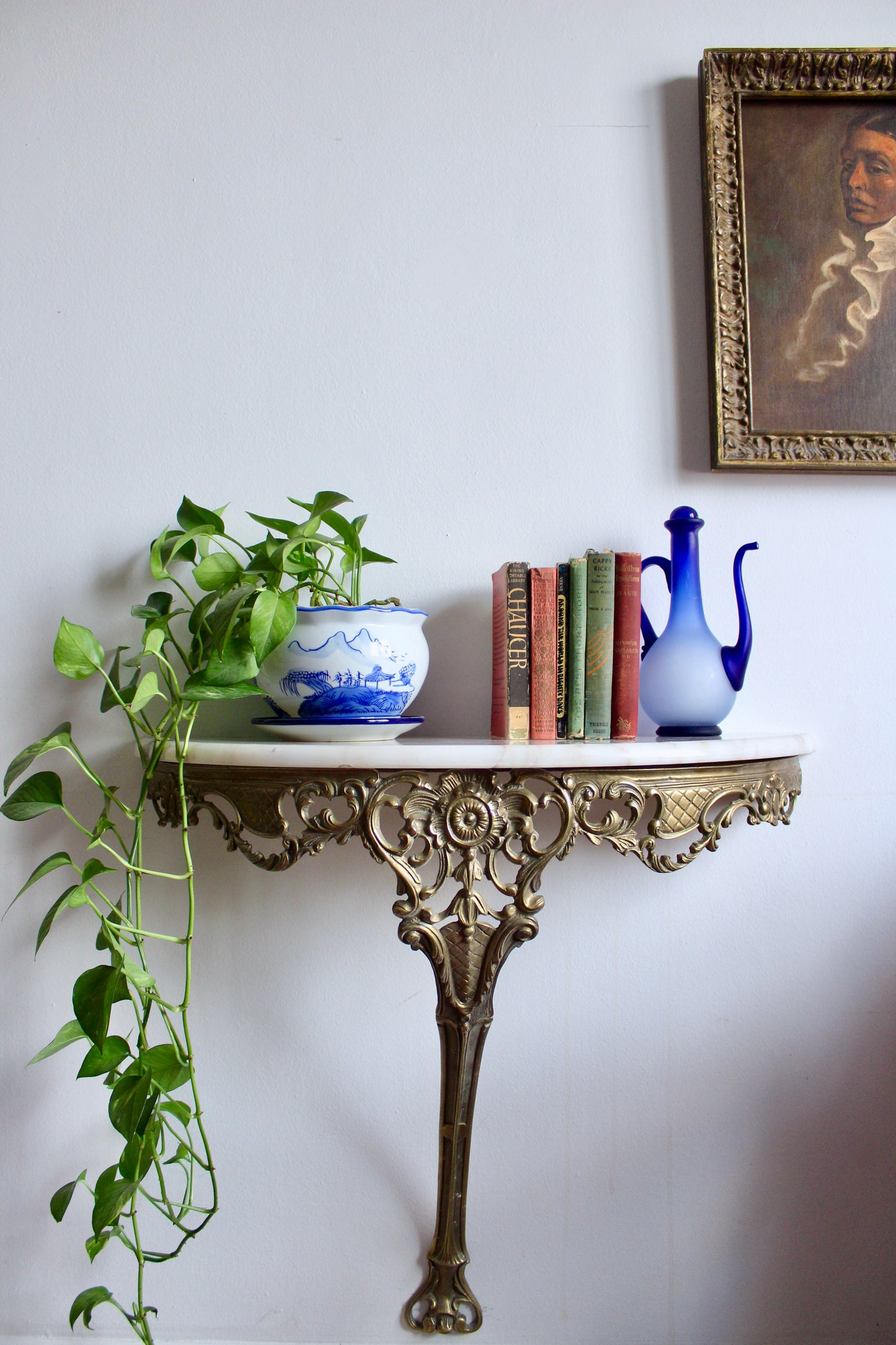 Antique Louis XV Revival French Gilt Brass Console Table with Marble Top