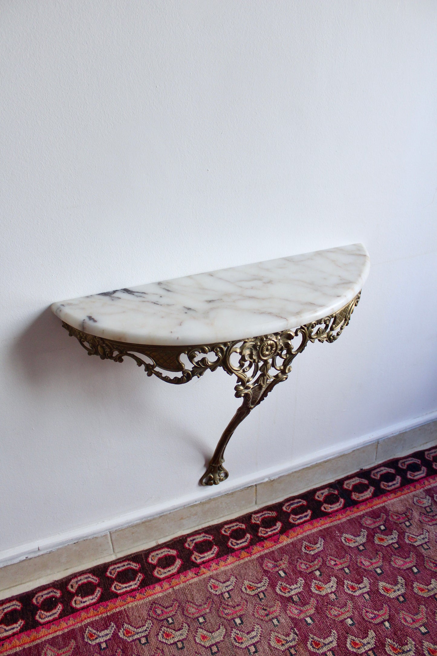 Antique Louis XV Revival French Gilt Brass Console Table with Marble Top