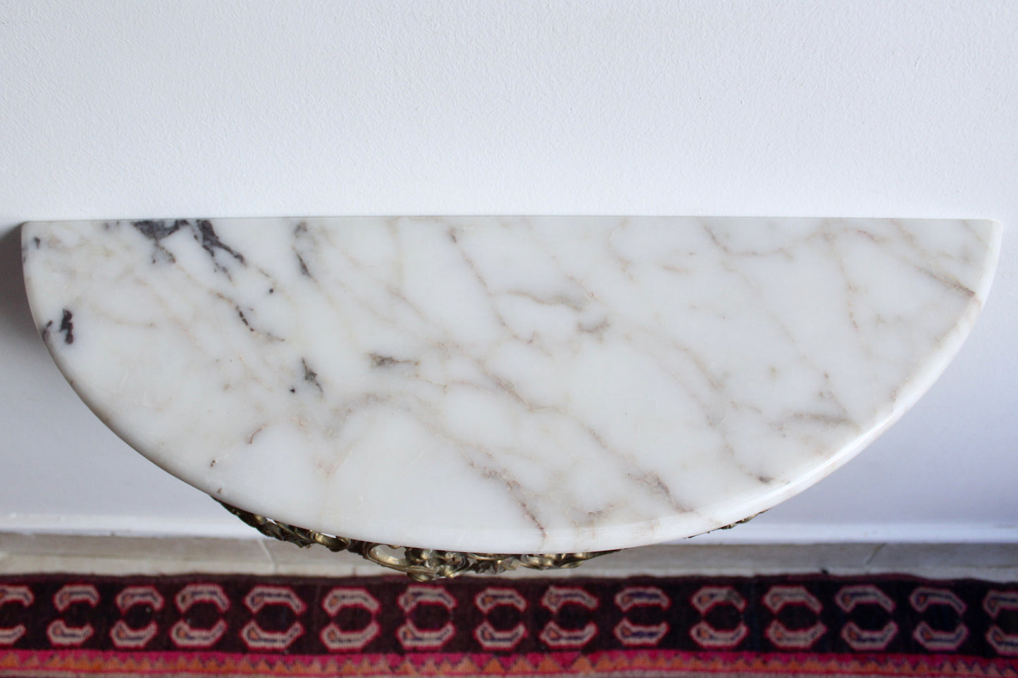 Antique Louis XV Revival French Gilt Brass Console Table with Marble Top