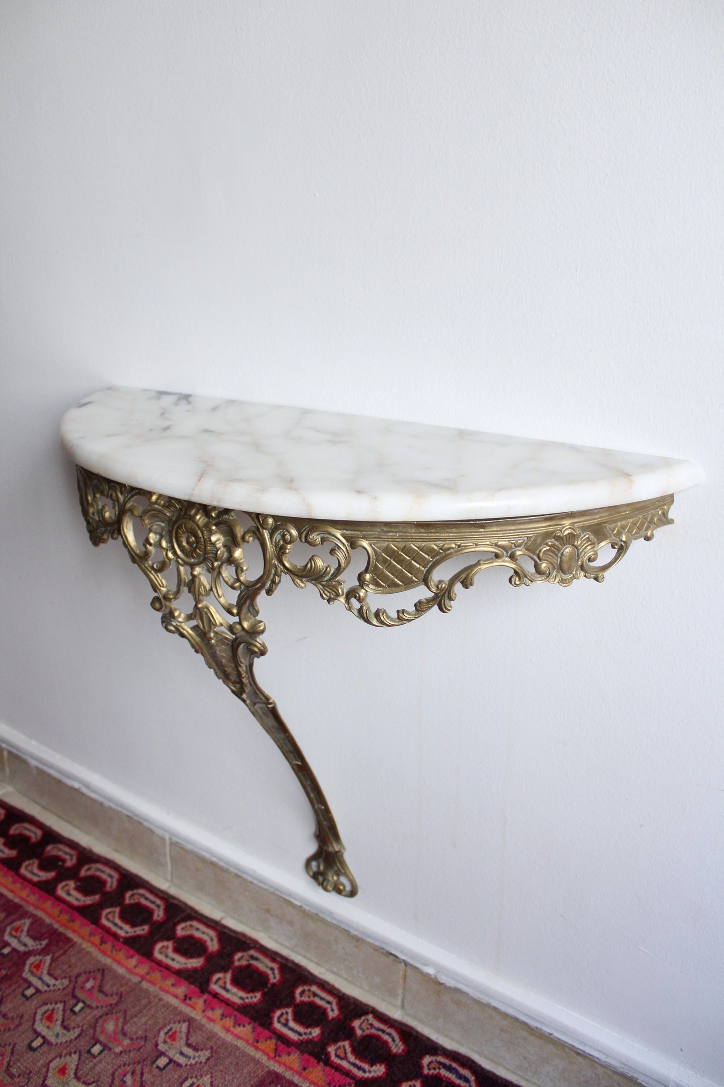 Antique Louis XV Revival French Gilt Brass Console Table with Marble Top