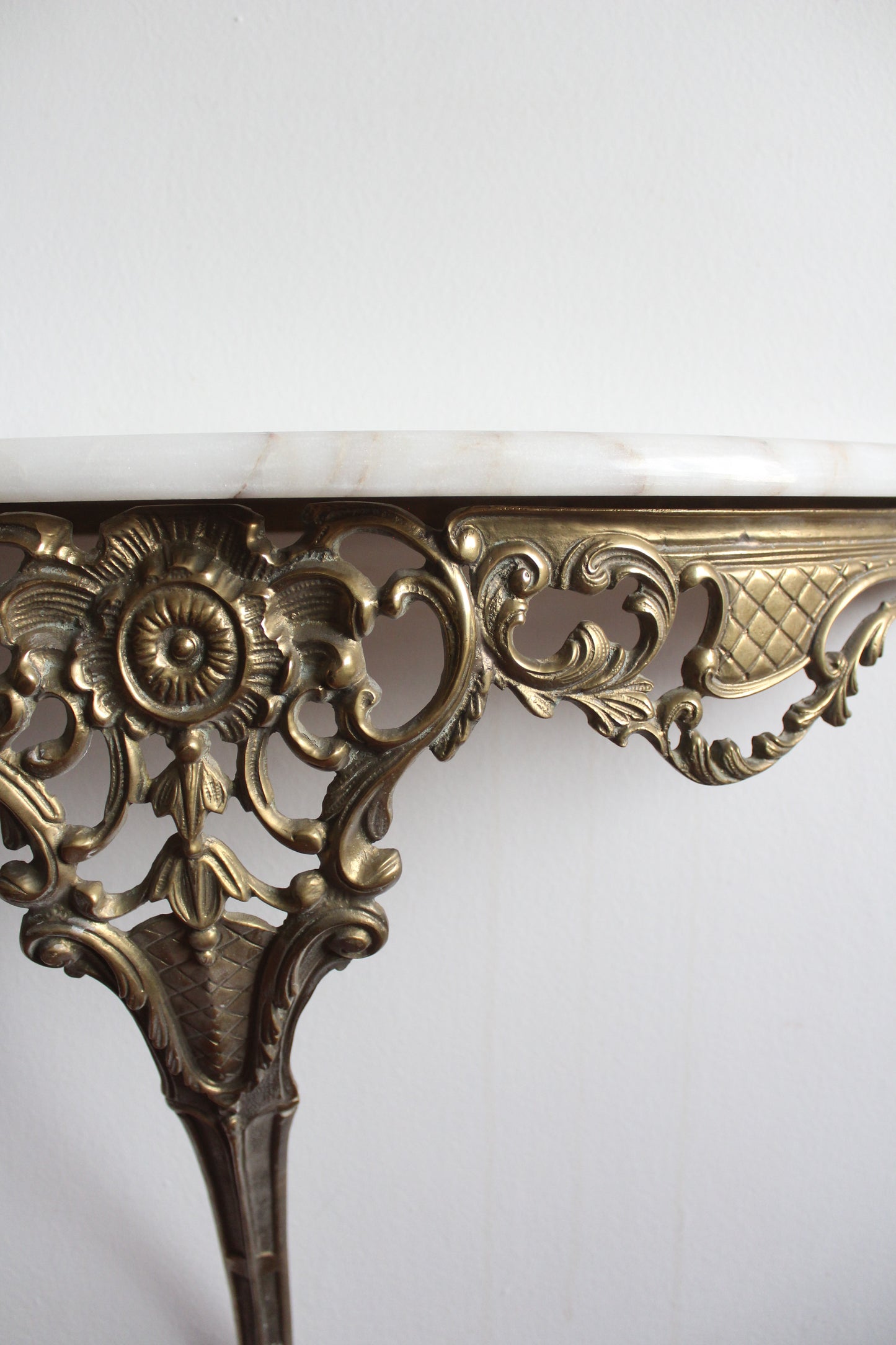 Antique Louis XV Revival French Gilt Brass Console Table with Marble Top