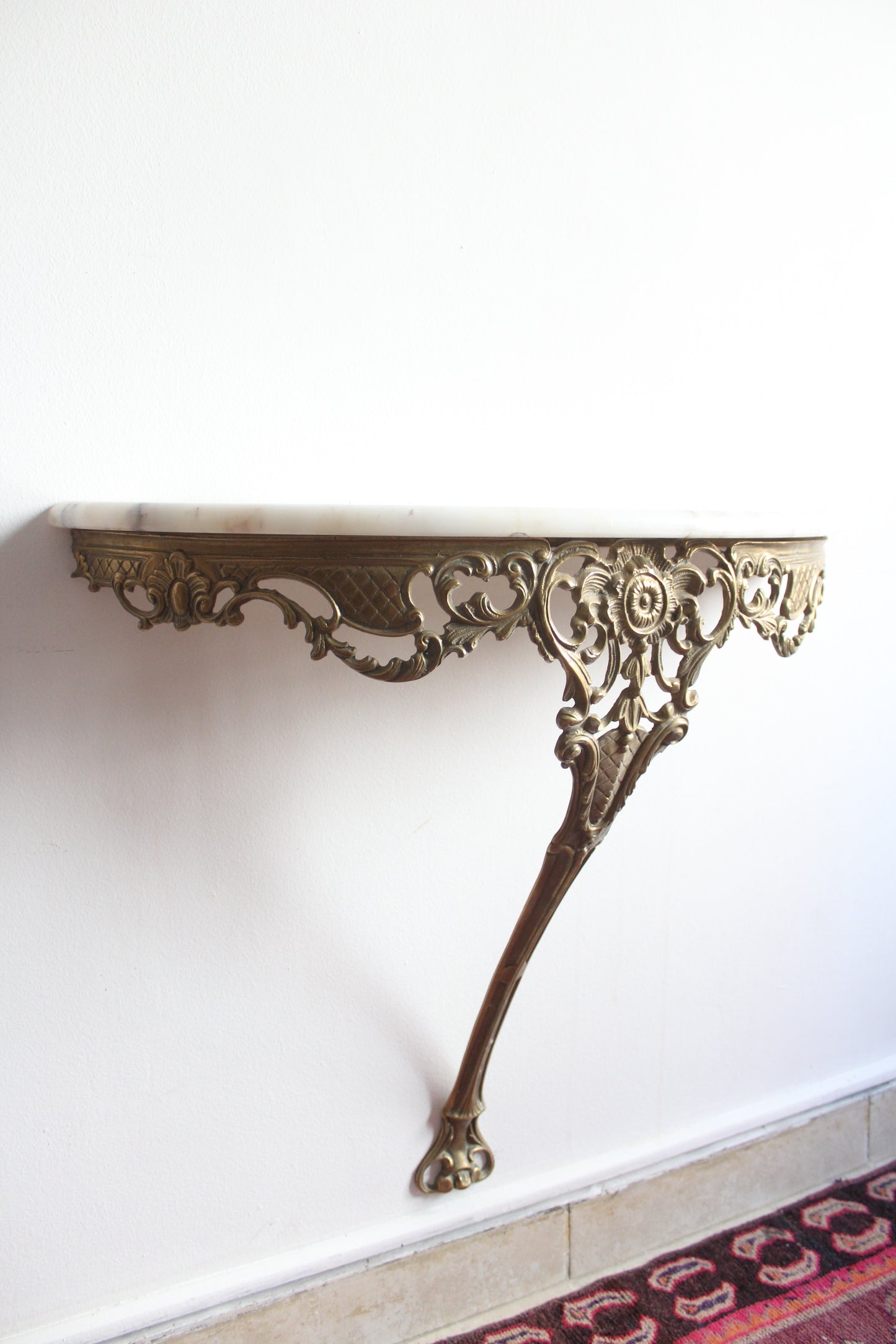 Antique Louis XV Revival French Gilt Brass Console Table with Marble Top