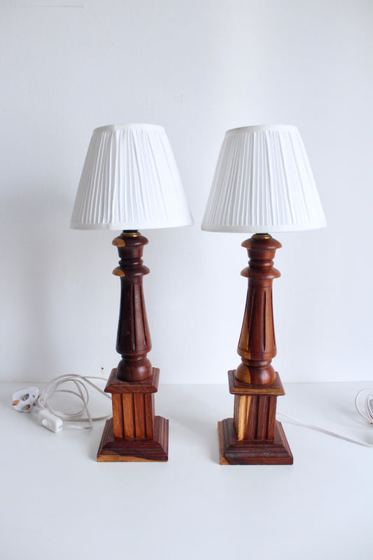Carved Neoclassic Wooden Lamps Set 1