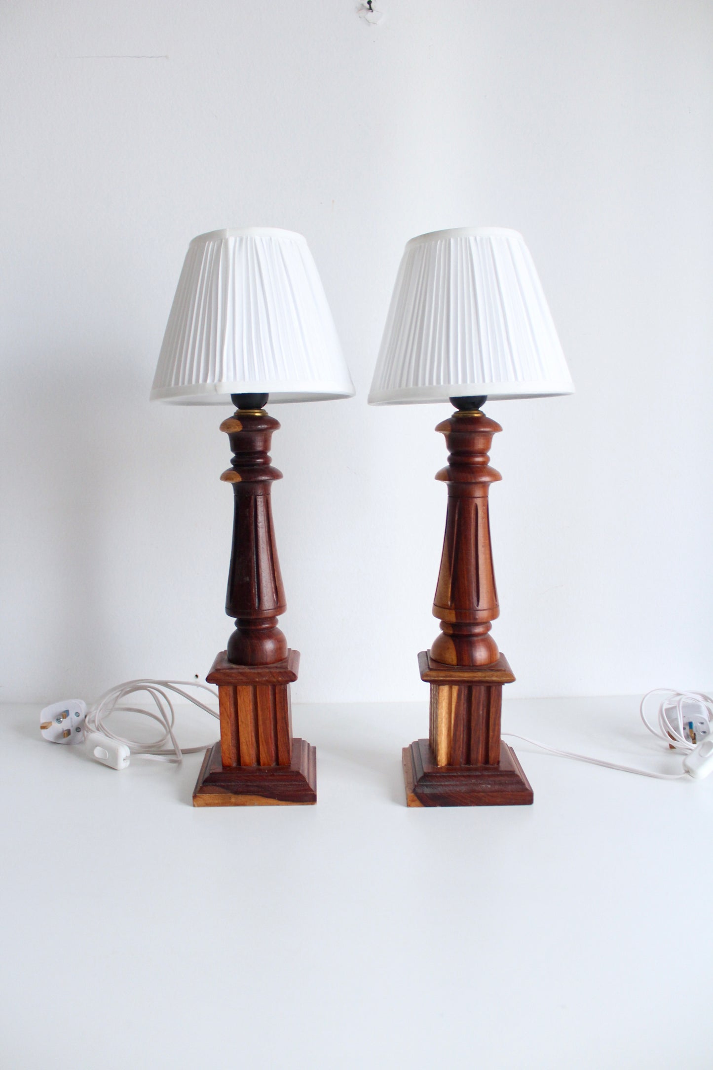 Carved Neoclassic Wooden Lamps Set 1