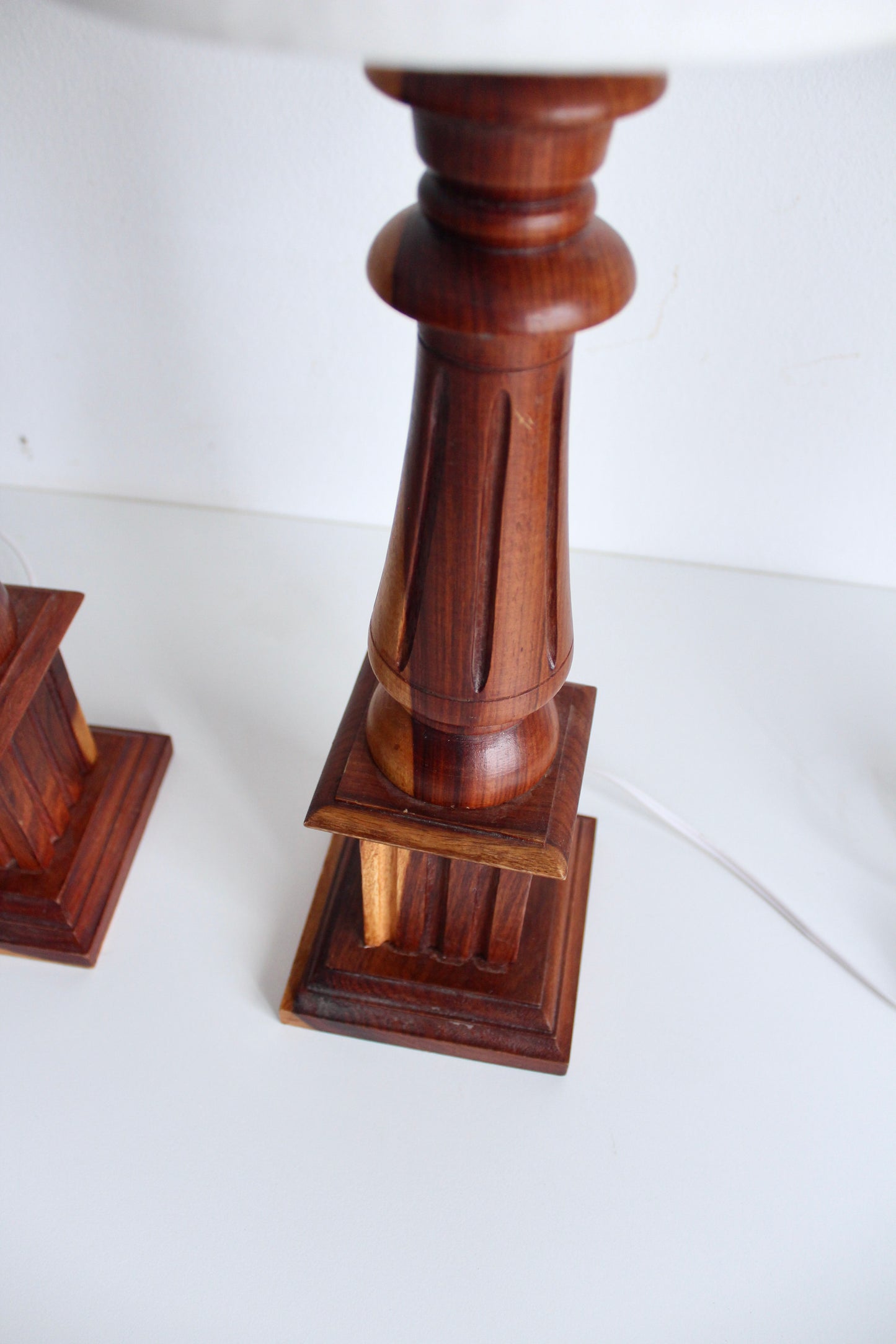 Carved Neoclassic Wooden Lamps Set 1