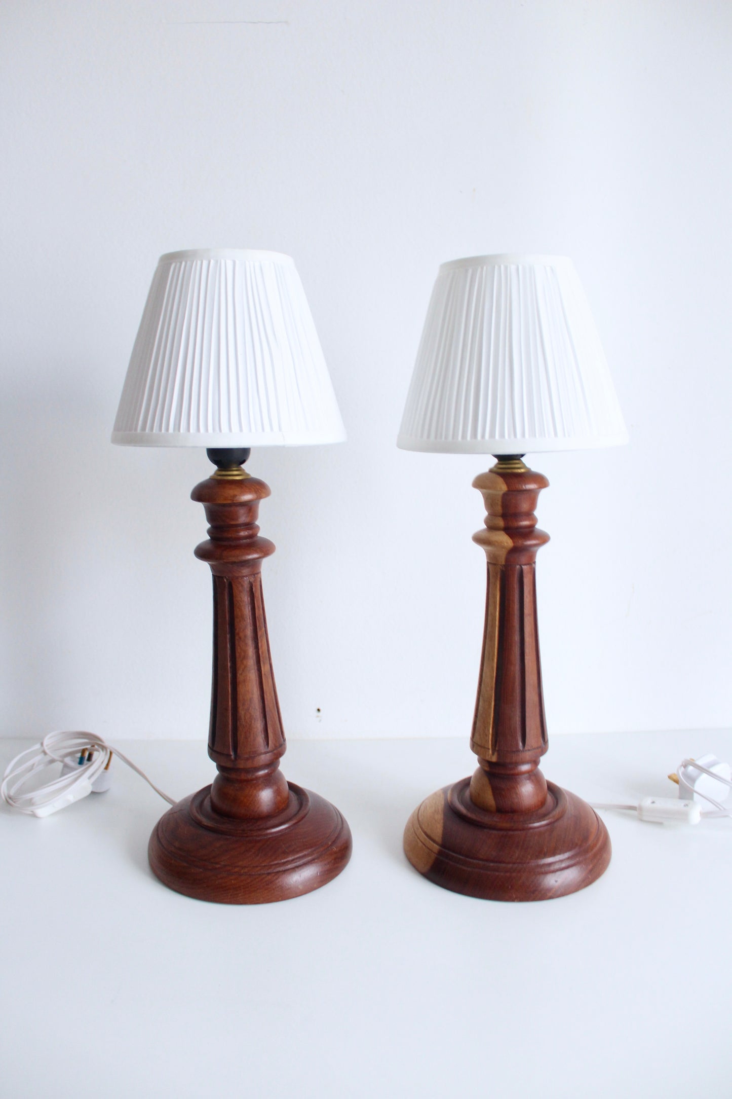Carved Neoclassic Wooden Lamps Set 3