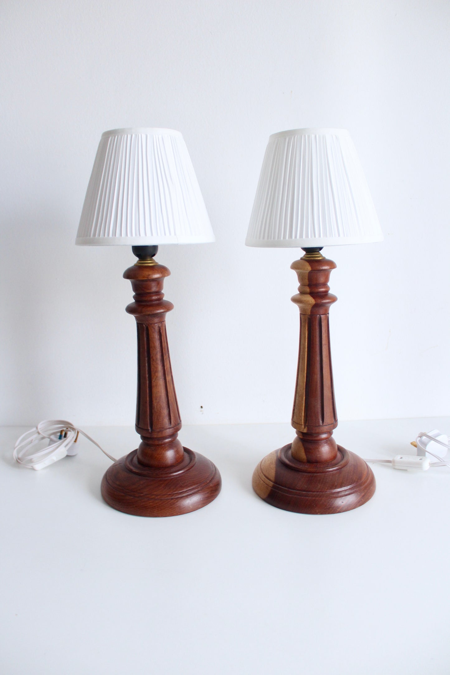 Carved Neoclassic Wooden Lamps Set 3