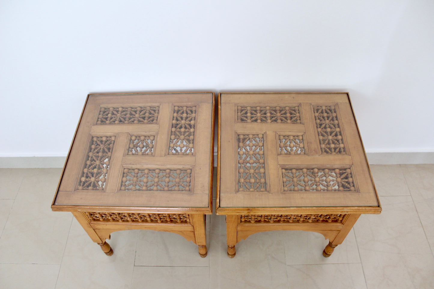 Vintage Handmade Wooden Mashrabiya Side Tables