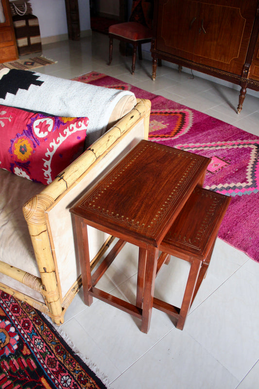 Set of Indian Rosewood and Brass Inlay Side Tables