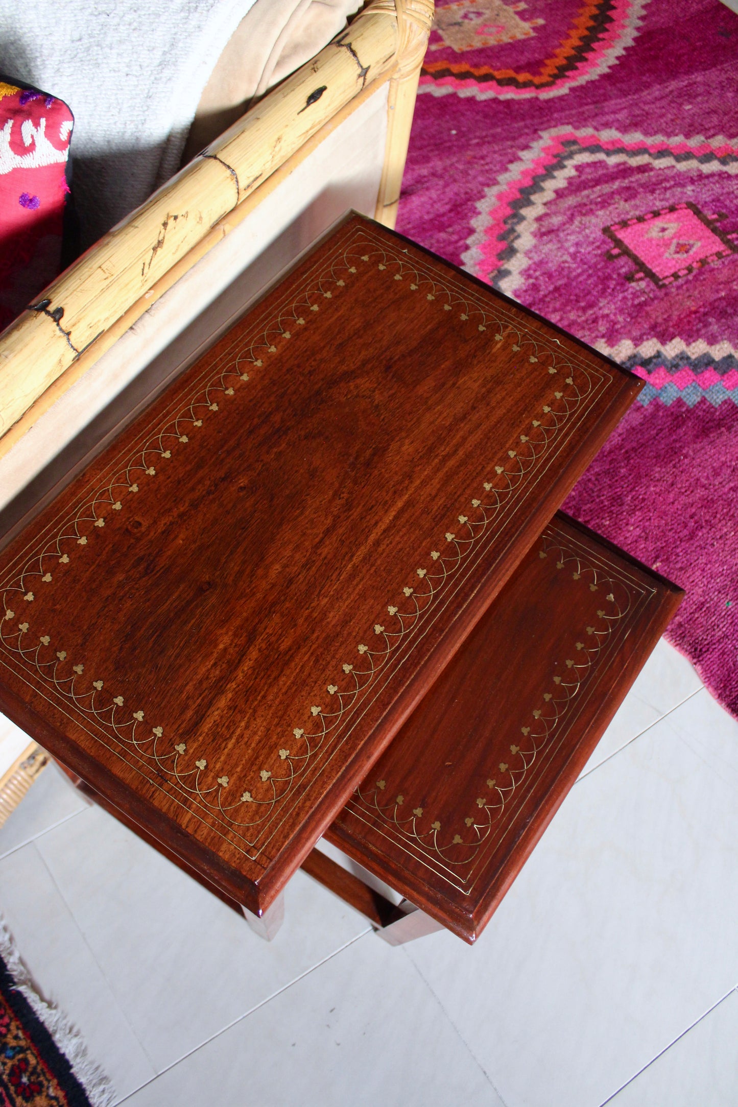 Set of Indian Rosewood and Brass Inlay Side Tables