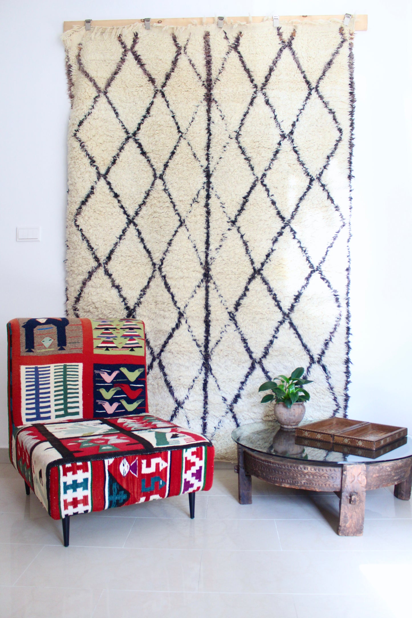 Antique Solid Wood Indian Coffee Table with Glass Top