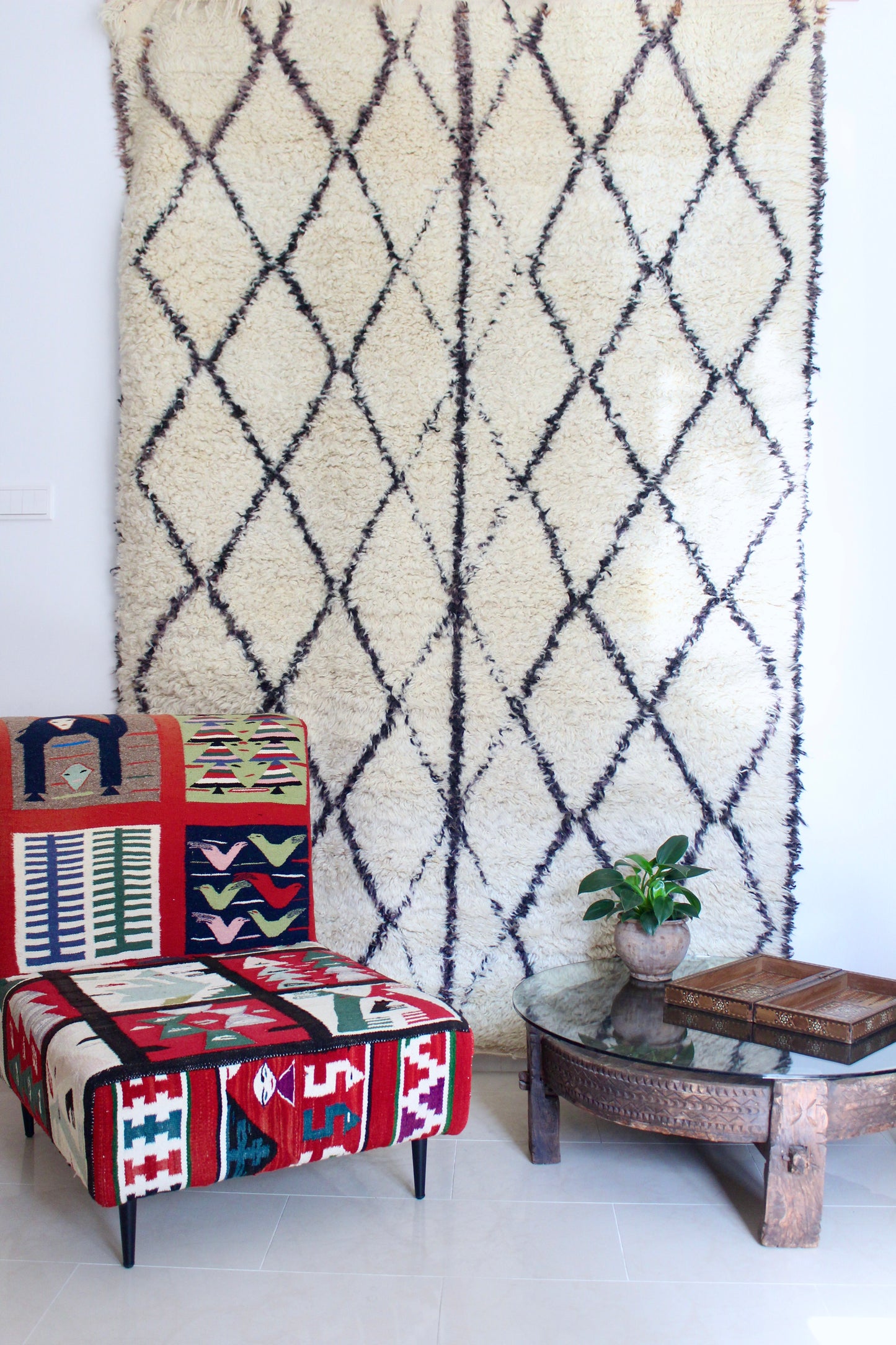 Antique Solid Wood Indian Coffee Table with Glass Top