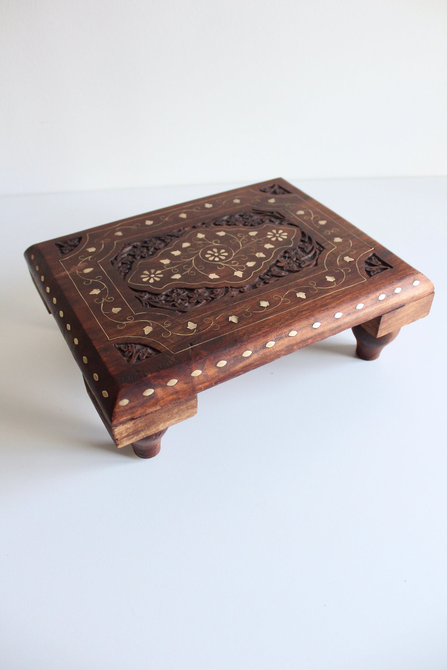 Handmade Rosewood and Brass Floor Seating Tables