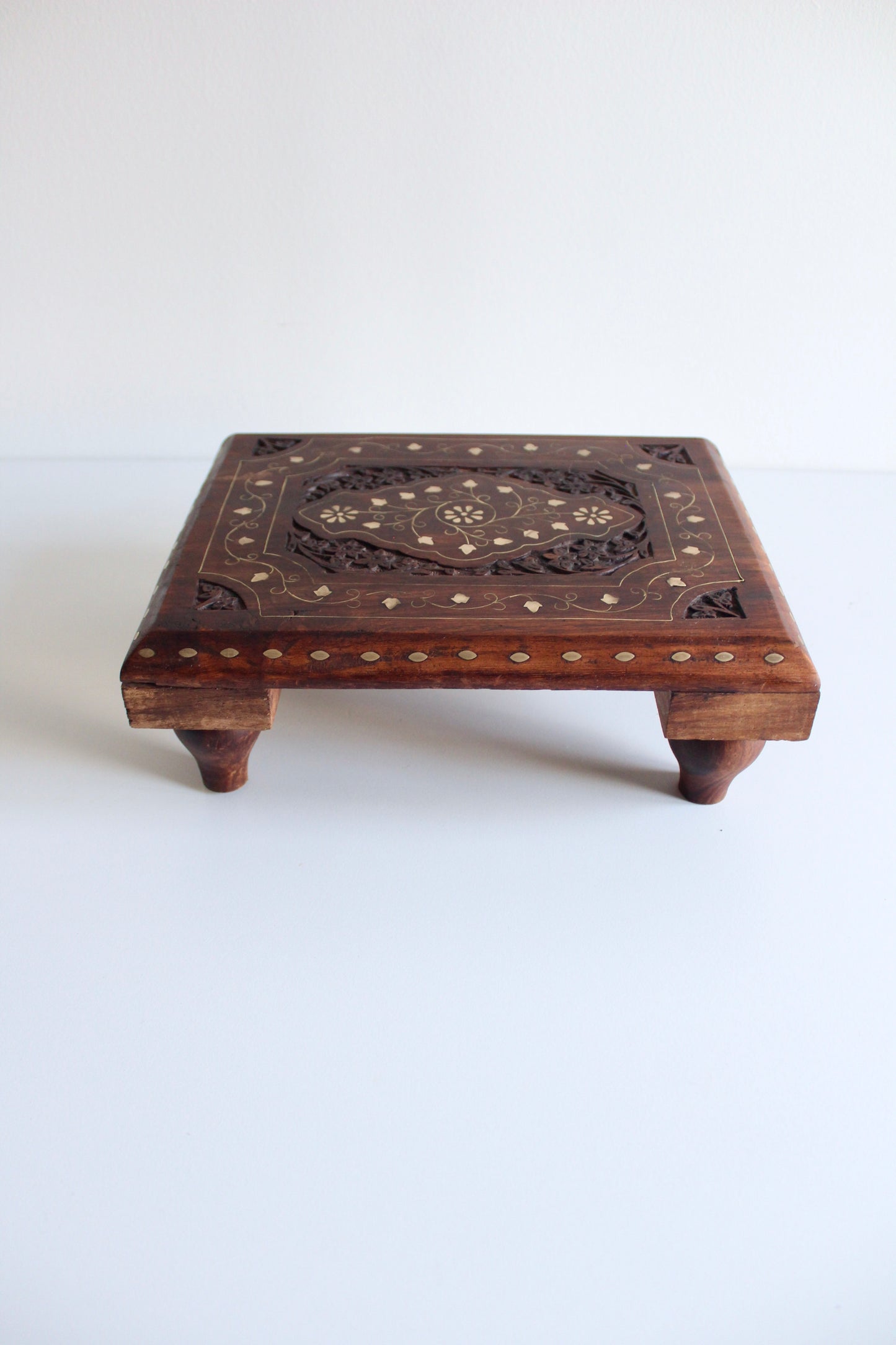 Handmade Rosewood and Brass Floor Seating Tables
