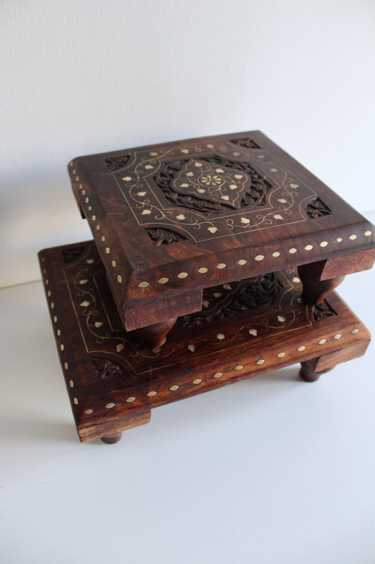 Handmade Rosewood and Brass Floor Seating Tables