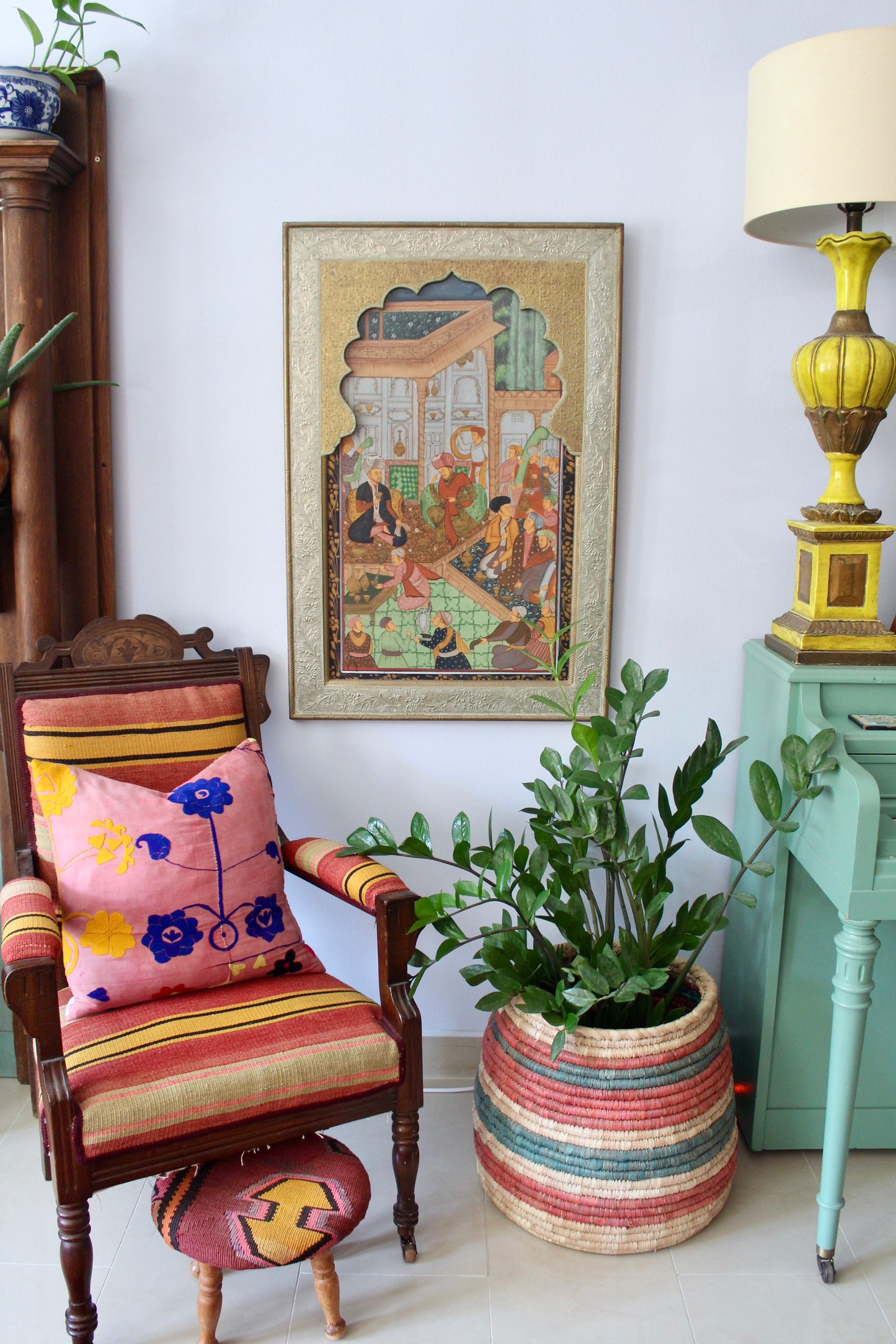 Vintage Mughal Miniature Painting in a Handmade Indian Frame