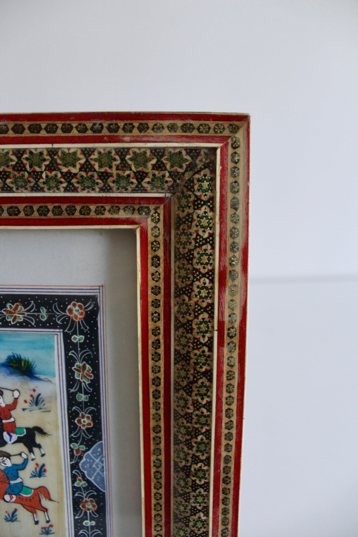 Vintage Khatam Kari Frame with Polo Match Painting